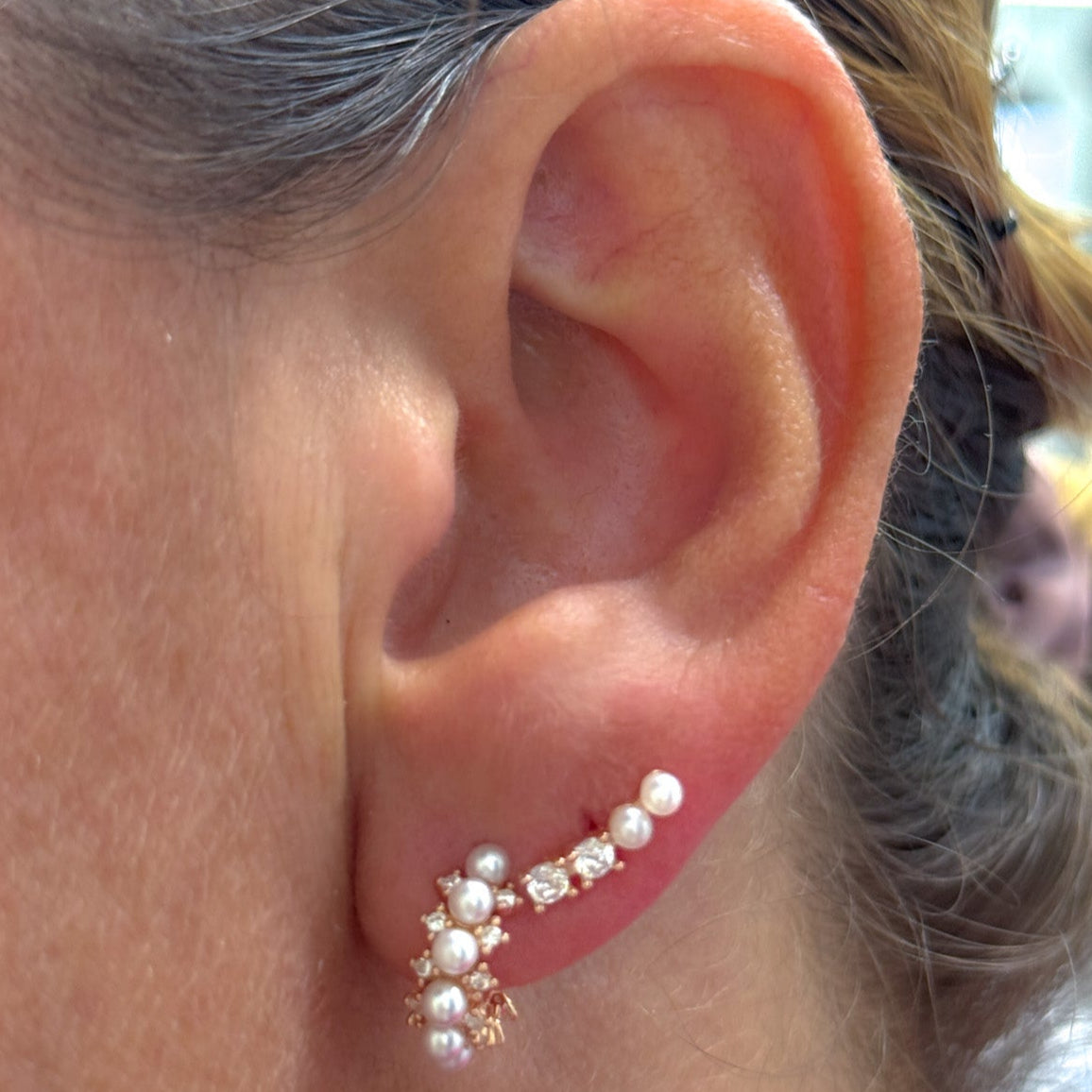 Coppia orecchini doppio microperle e microzirconi argento rosé - Lumiere Bijoux