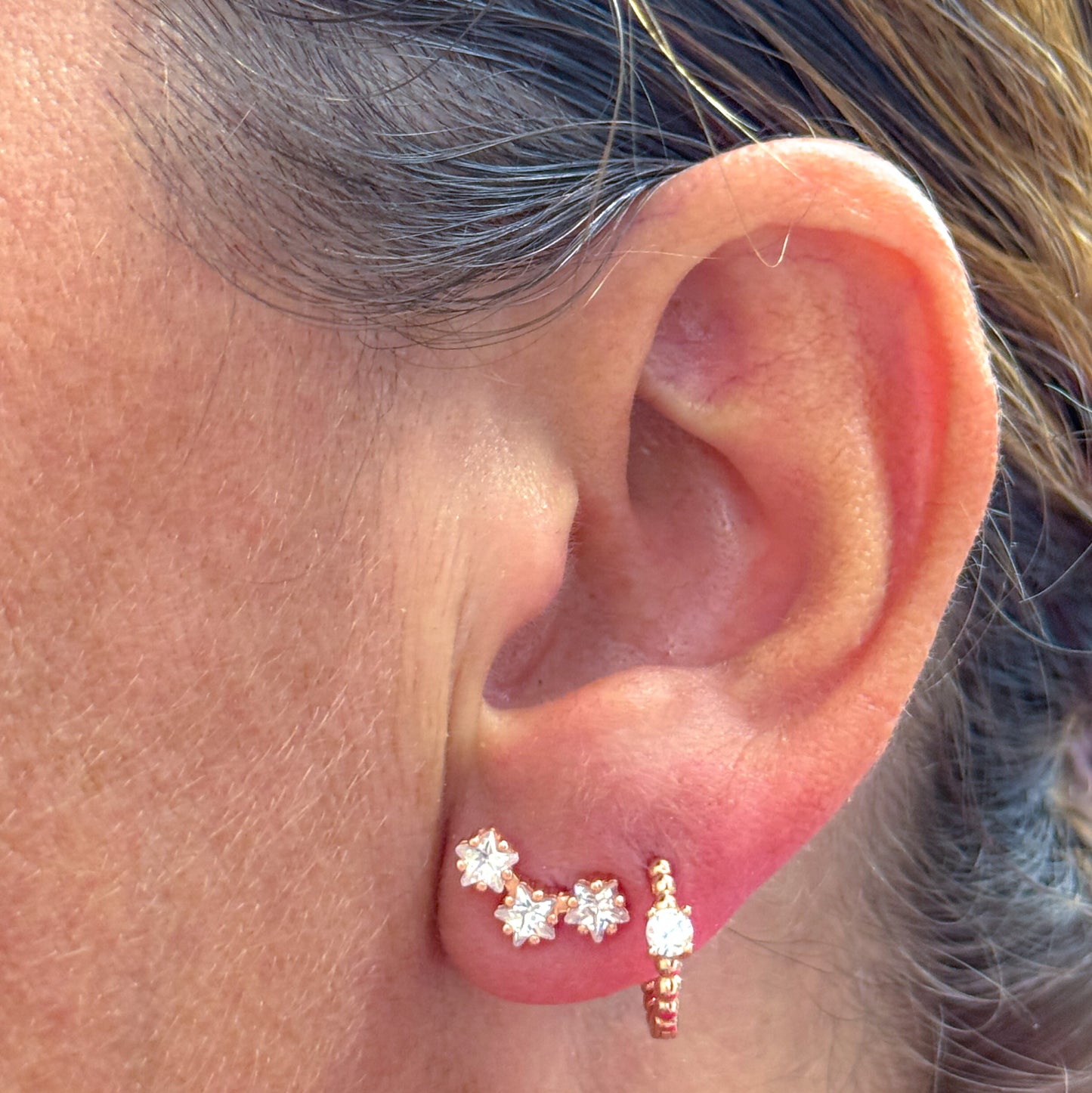 Coppia orecchini tris stelle zirconi argento rosé - Lumiere Bijoux