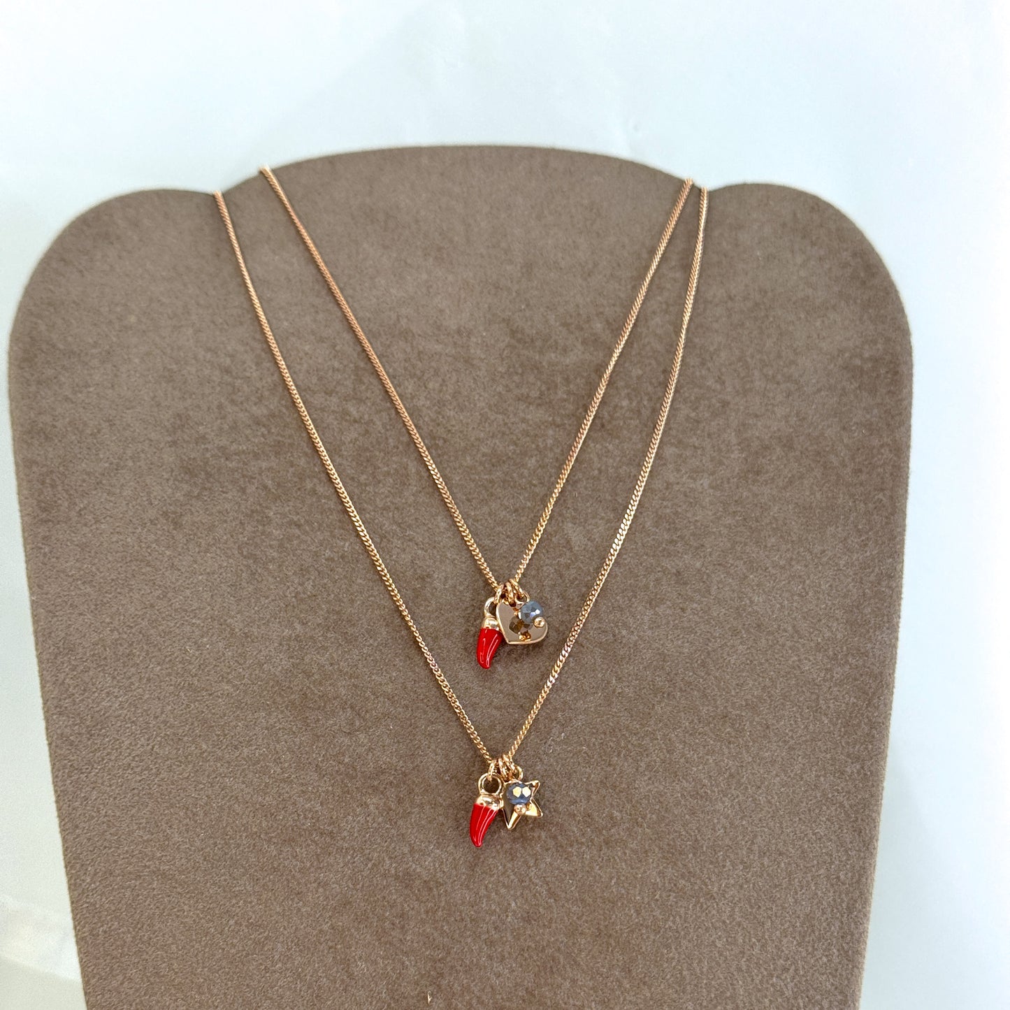 Collana portafortuna catena grumette cm 45 con cornetto + cristallo + simbolo emozionale - Lumiere Bijoux