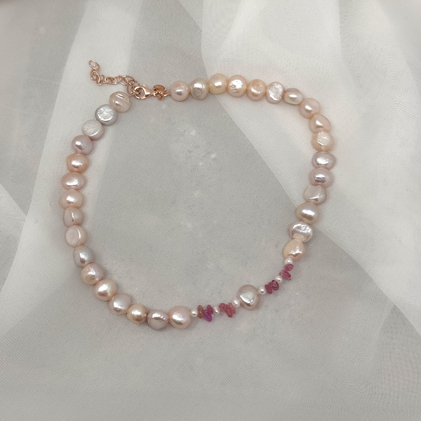 Collana perle tonde rosa e zaffiri rosa - PU102 - Lumiere Bijoux