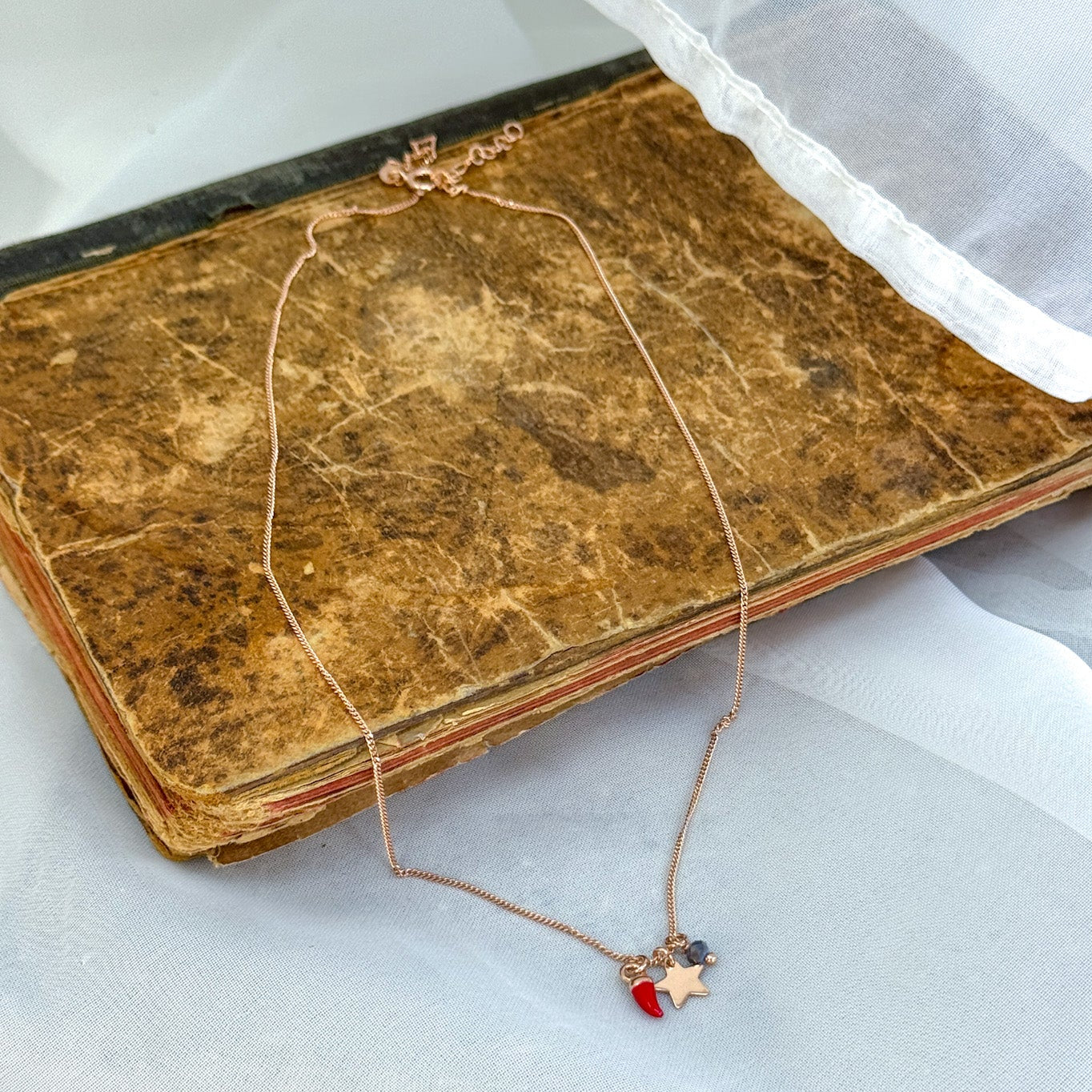 Collana portafortuna catena grumette cm 45 con cornetto + cristallo + simbolo emozionale - Lumiere Bijoux