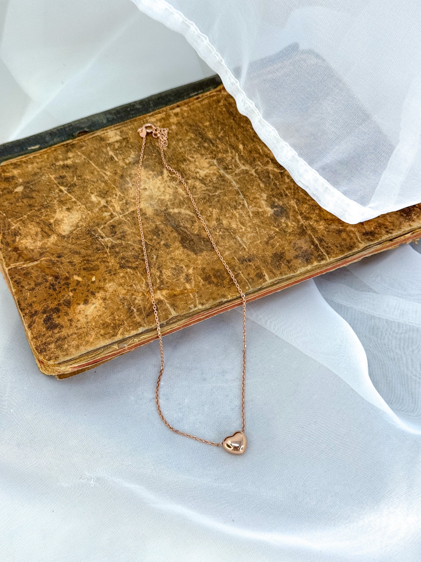 Collana catena rolò cm 38 con cuore bombato da 0.8 cm - Lumiere Bijoux