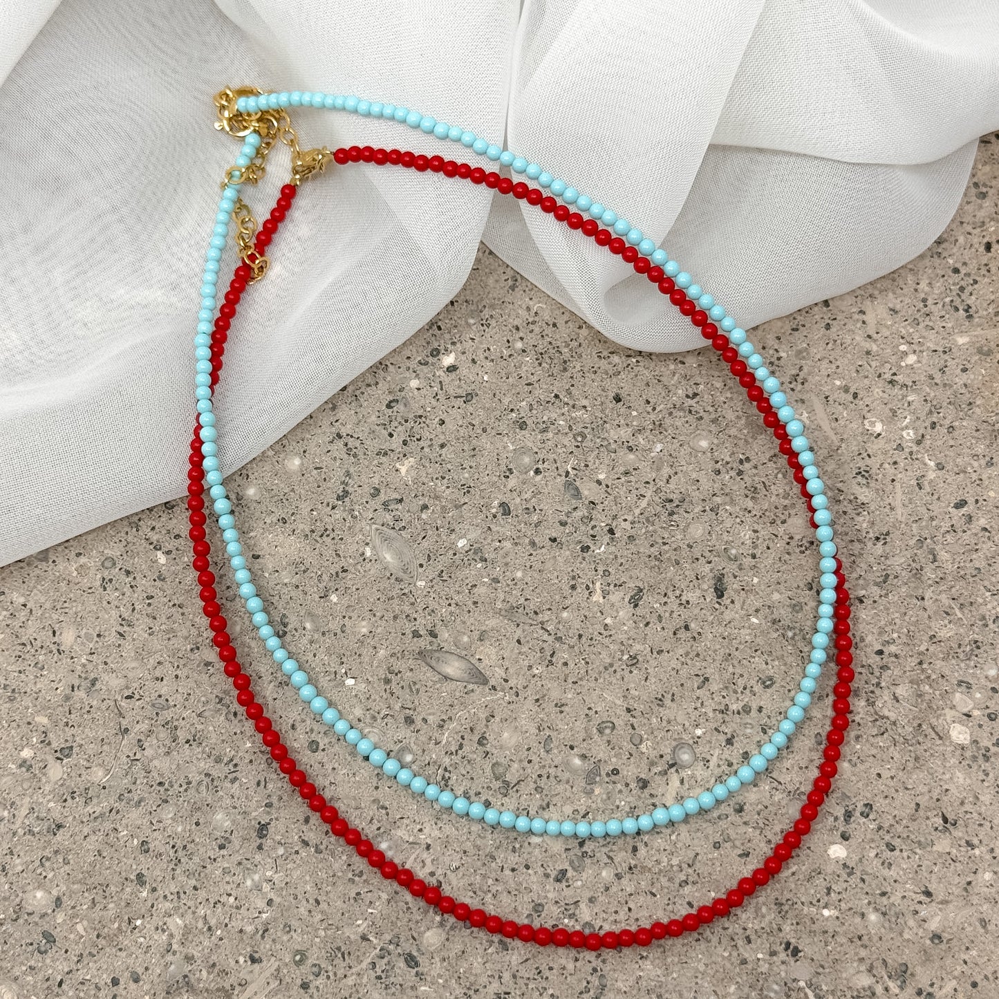 Collana Choker Corallo Rosso Naturale o turchese 36cm base argento rosé - Lumiere Bijoux