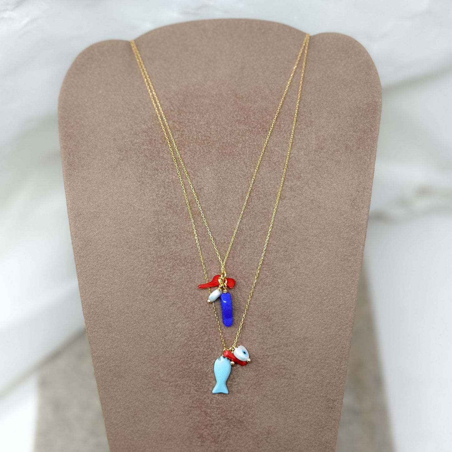 Collana catena forzatina Amar cm 40 con pesce e occhio pendente in argento 925 - Lumiere Bijoux