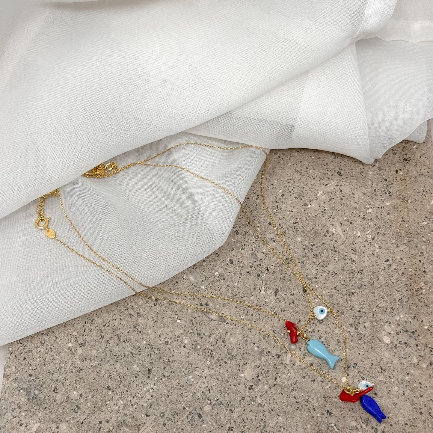 Collana catena forzatina Amar cm 40 con pesce e occhio pendente in argento 925 - Lumiere Bijoux