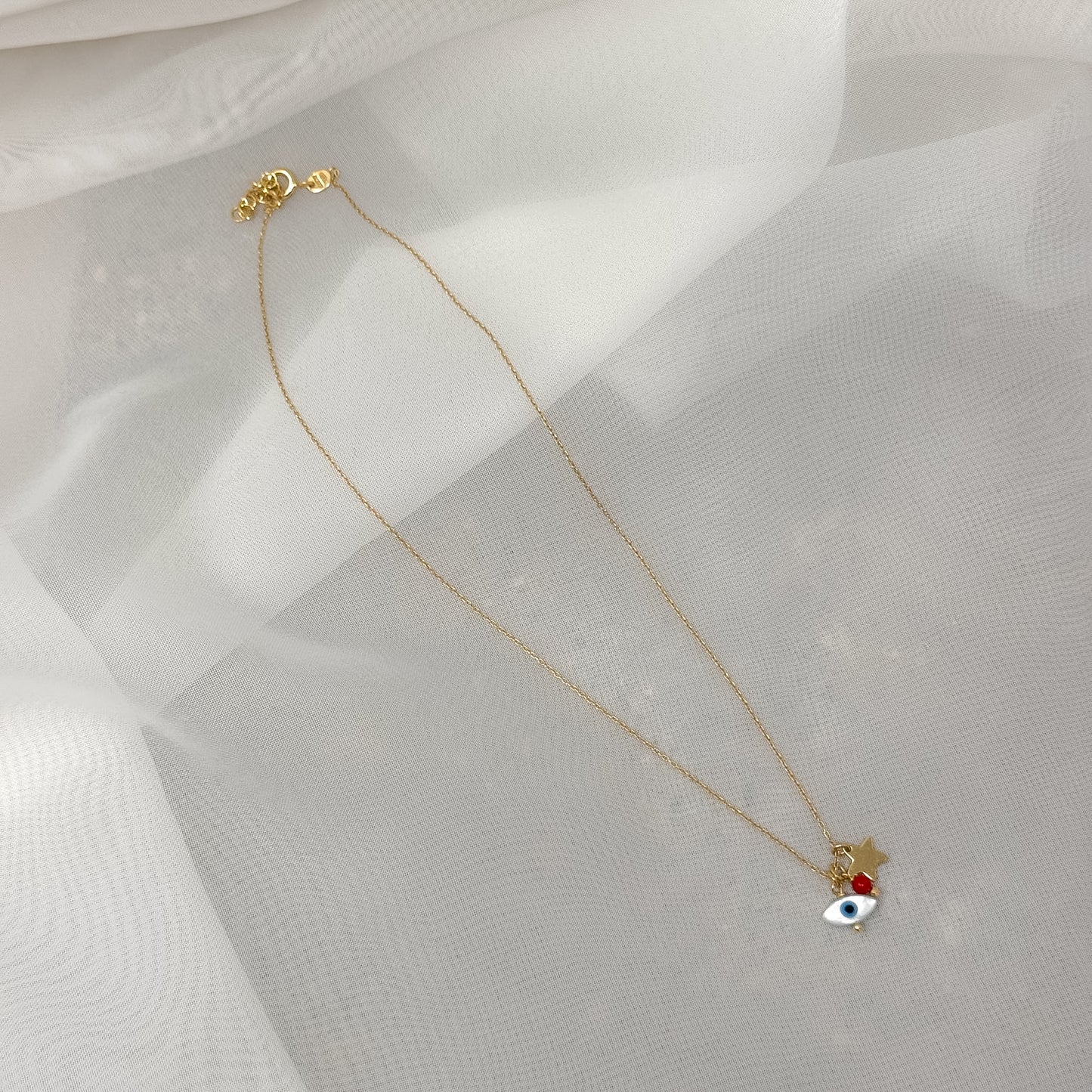 Collana catena forzatina Amar cm 40 con stella e occhio pendente in argento 925 - Lumiere Bijoux