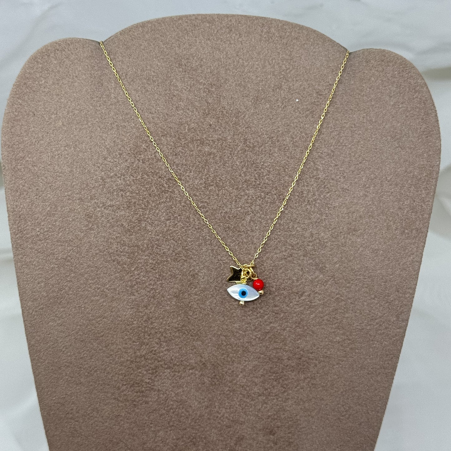 Collana catena forzatina Amar cm 40 con stella e occhio pendente in argento 925 - Lumiere Bijoux