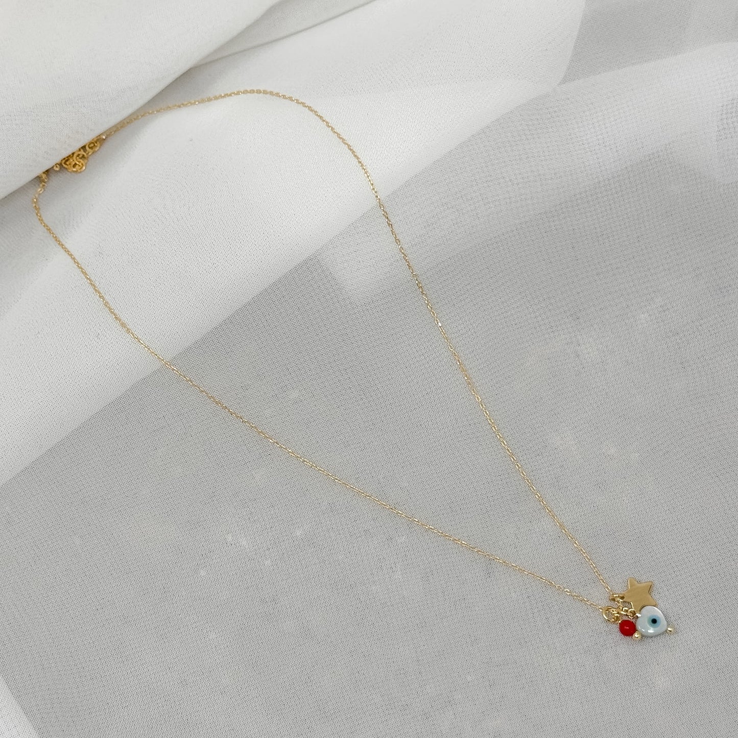 Collana catena forzatina Amar cm 40 con stella e occhio pendente in argento 925 - Lumiere Bijoux