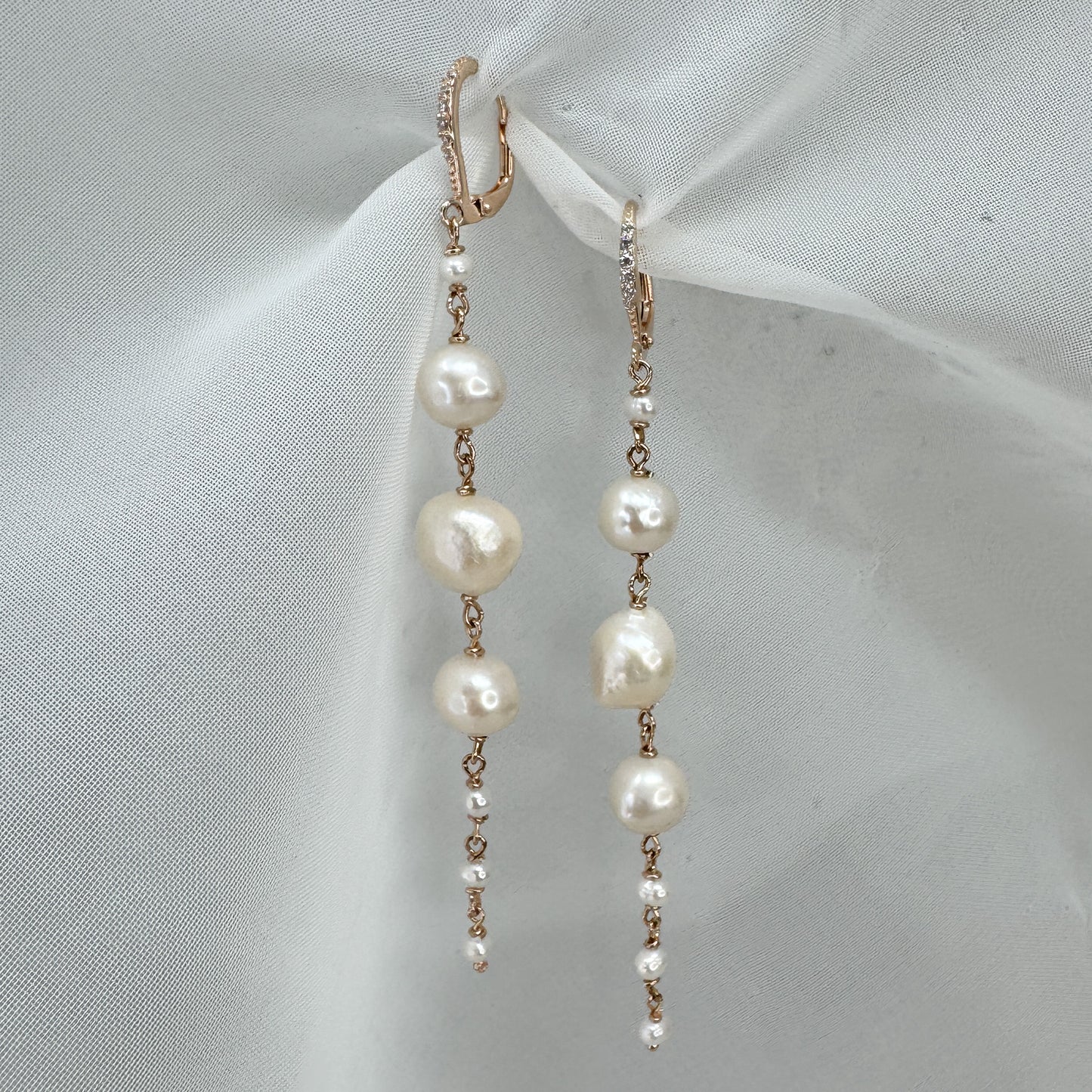 Coppia orecchini pendenti con perle e monachella di zirconi - Lumiere Bijoux