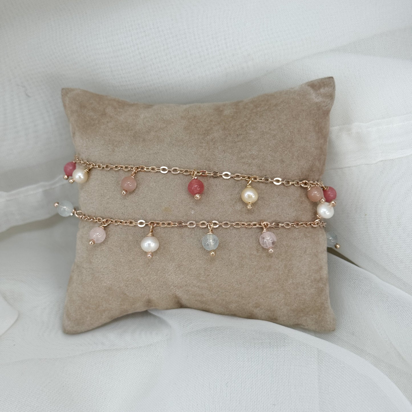 Bracciale cascata di perle e pietre pendenti - Floreali - Lumiere Bijoux