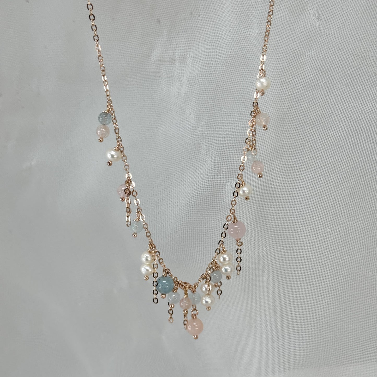 Collana cm 35 cascata di perle e pietre pendenti - Floreali - Lumiere Bijoux