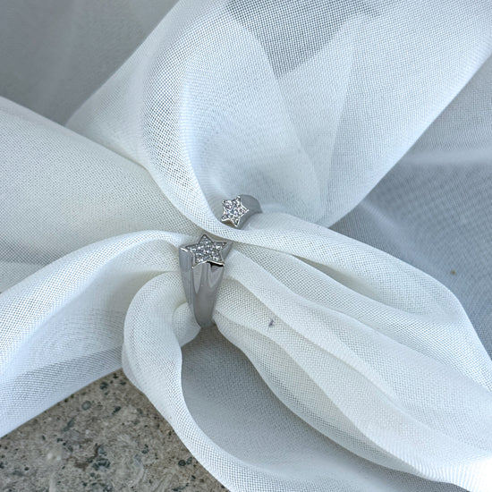 Anello contrarié stelle zirconi argento - Lumiere Bijoux