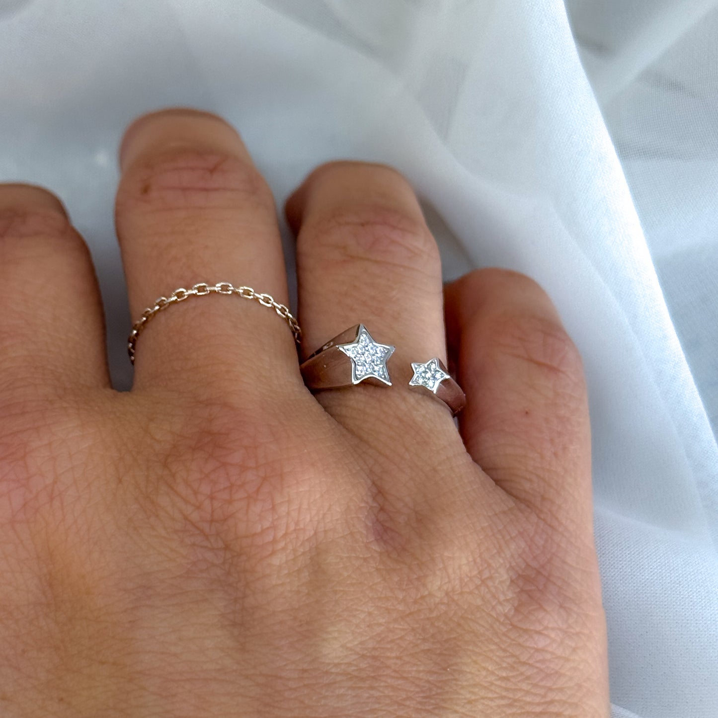Anello contrarié stelle zirconi argento - Lumiere Bijoux