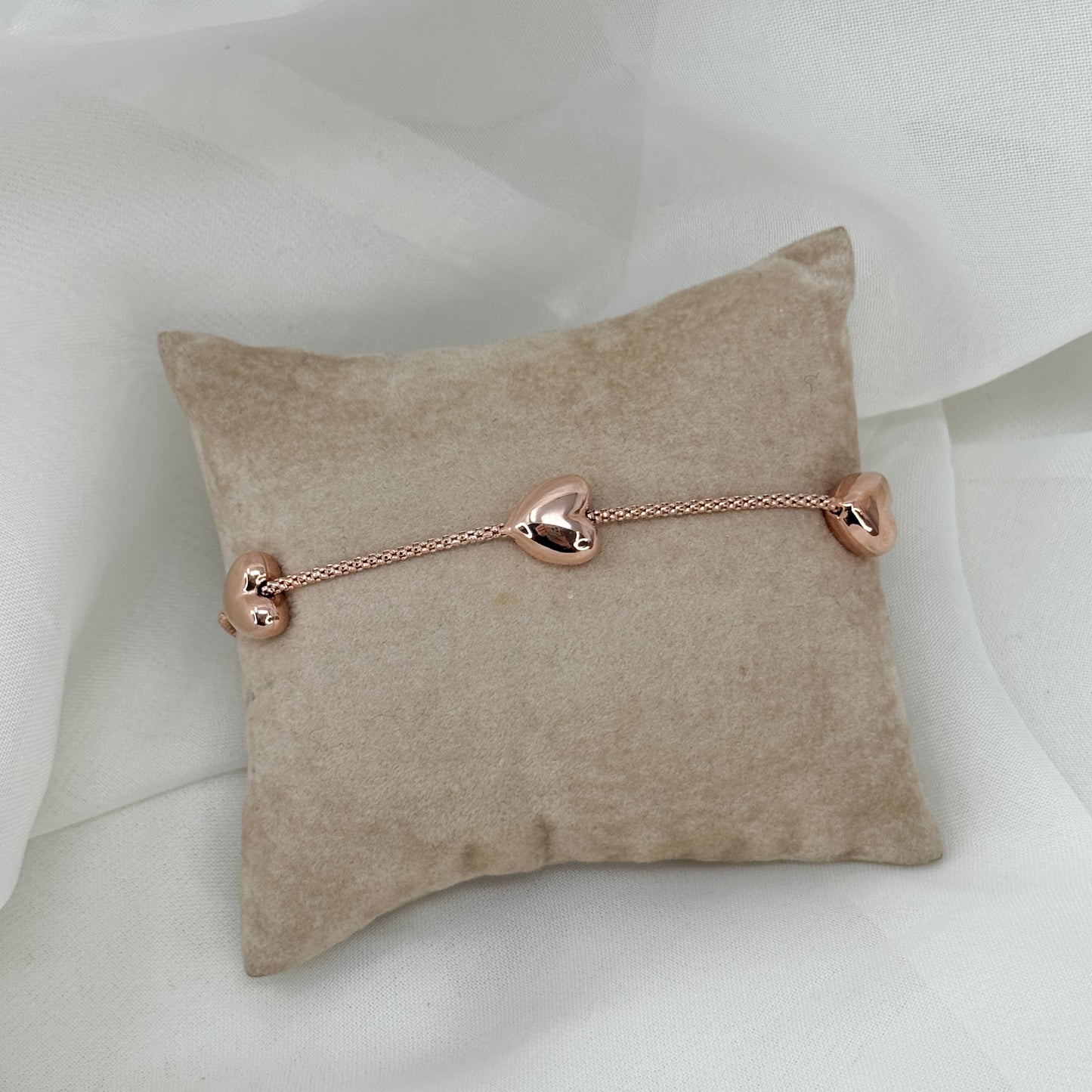 Bracciale catena coreana con tre cuori bombati argento 925 - Lumiere Bijoux
