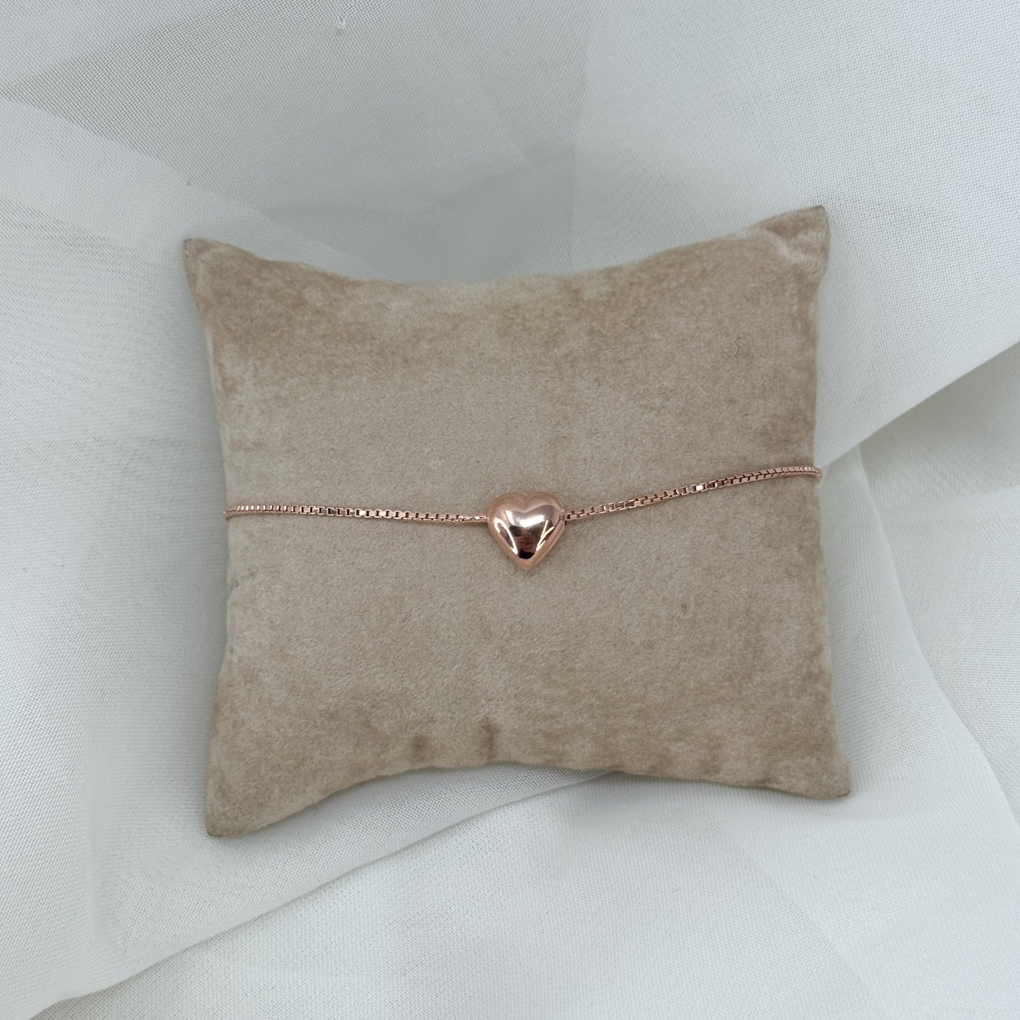 Bracciale catena veneziana con cuore bombato centrale da 0.5 cm - Lumiere Bijoux