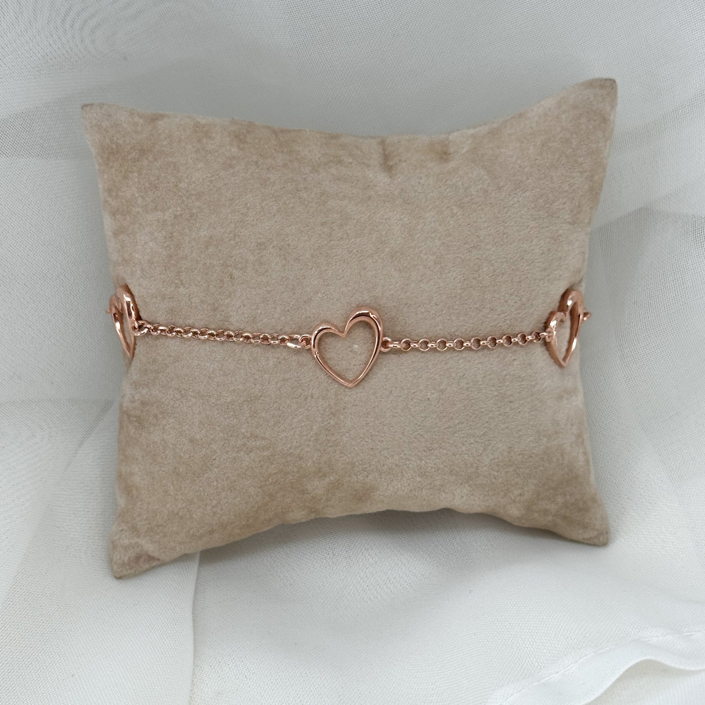 Bracciale catena rolò con 3 cuori vuoti da 1 cm - Lumiere Bijoux