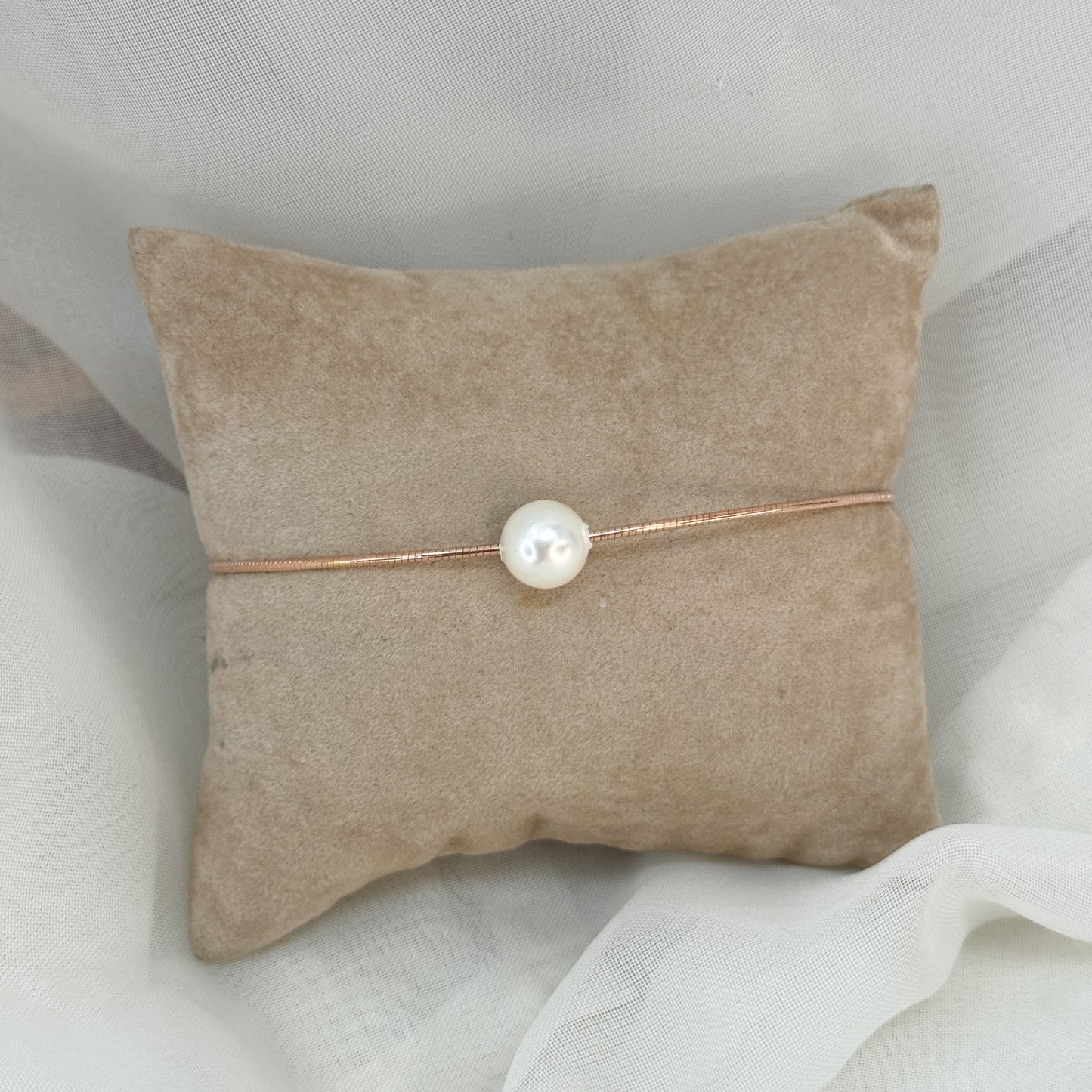 Bracciale semirigido catena snake fine con perla scorrevole - Lumiere Bijoux