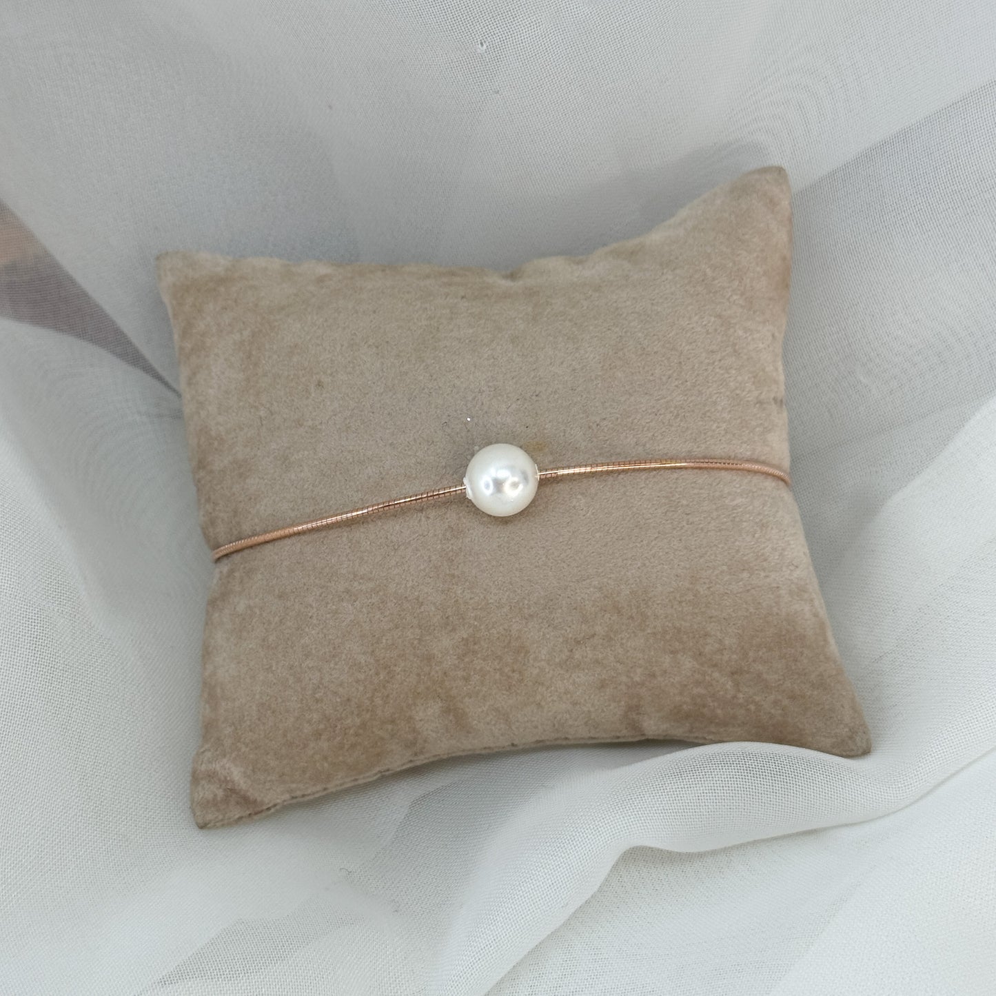 Bracciale semirigido catena snake fine con perla scorrevole - Lumiere Bijoux