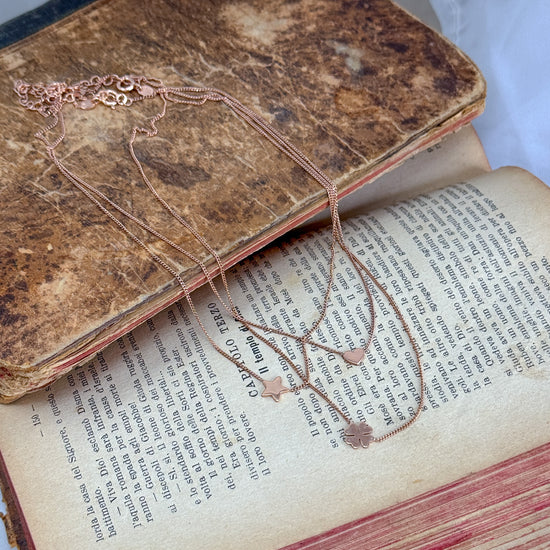 Collana choker catena grumette cm 35 stella - cuore o quadrifoglio in linea in argento 925 rosé ESSENZIALE - Lumiere Bijoux