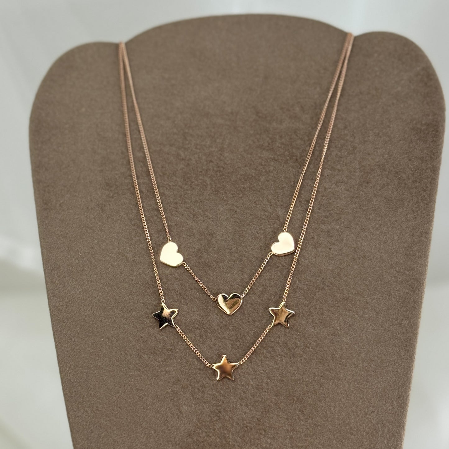 Collana choker catena grumette con 3 stelle o 3 cuori in linea da 0.8 mm argento 925 rosé - cm 35 ESSENZIALE - Lumiere Bijoux