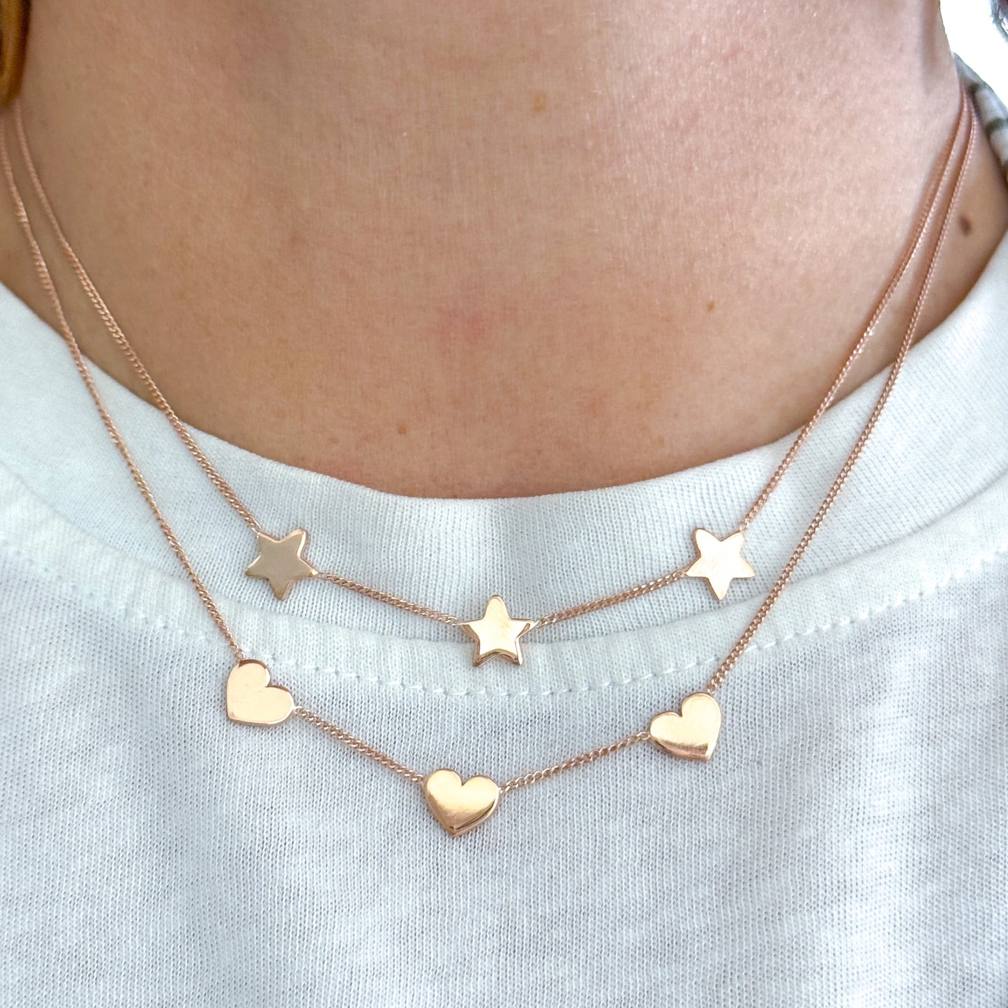 Collana choker catena grumette con 3 stelle o 3 cuori in linea da 0.8 mm argento 925 rosé - cm 35 ESSENZIALE - Lumiere Bijoux