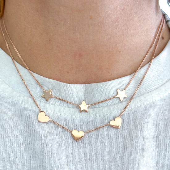 Collana choker catena grumette con 3 stelle o 3 cuori in linea da 0.8 mm argento 925 rosé - cm 35 ESSENZIALE - Lumiere Bijoux