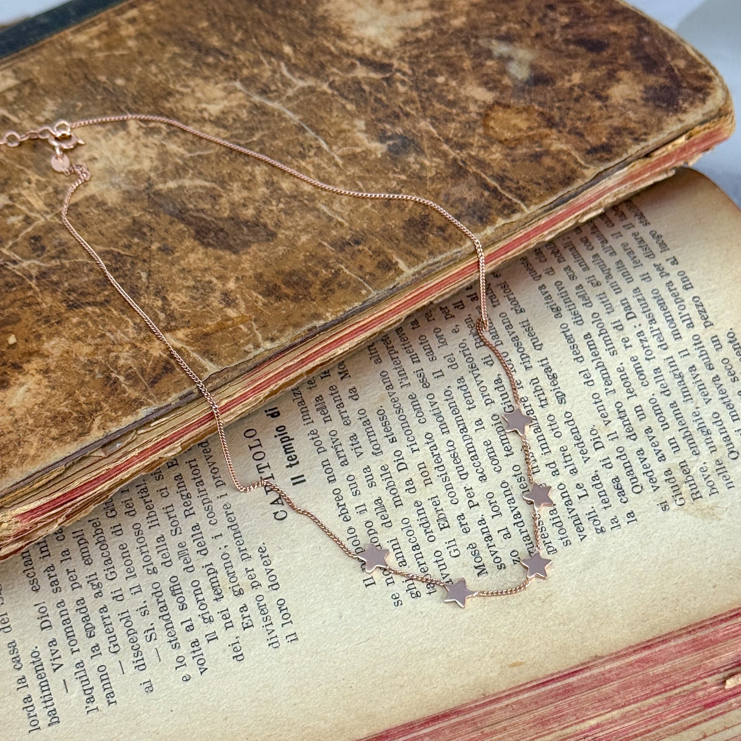 Collana catena grumette cm38 argento 925 rosé con 5 micro stelle in linea ESSENZIALE - Lumiere Bijoux