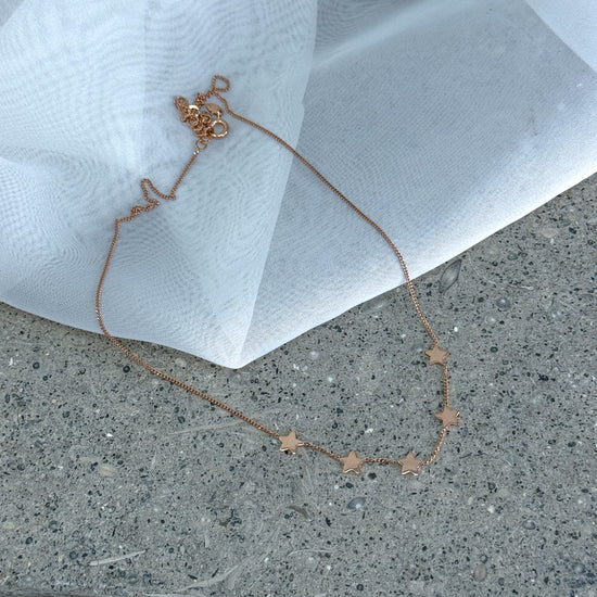 Collana catena grumette cm38 argento 925 rosé con 5 micro stelle in linea ESSENZIALE - Lumiere Bijoux