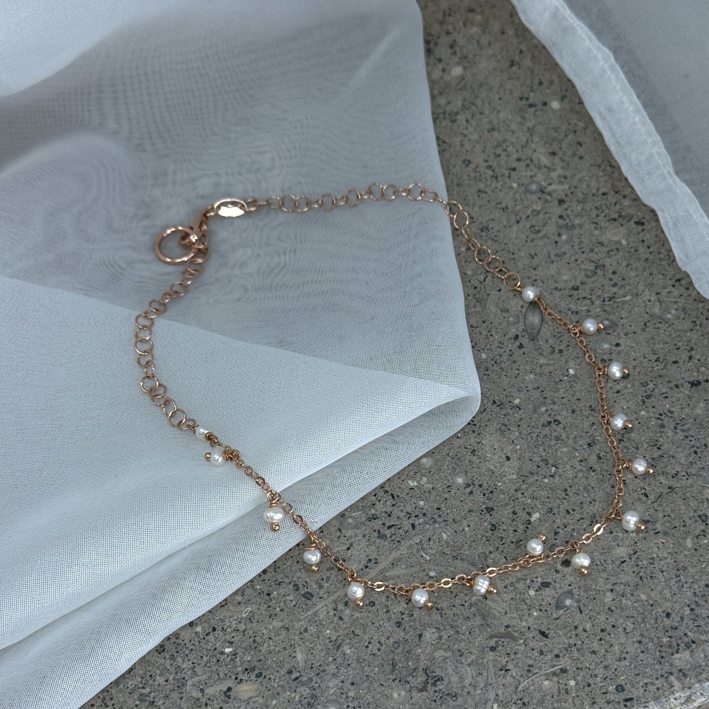 Collana choker catena rolò con microperle tonde pendenti da 0.3cm - Lumiere Bijoux