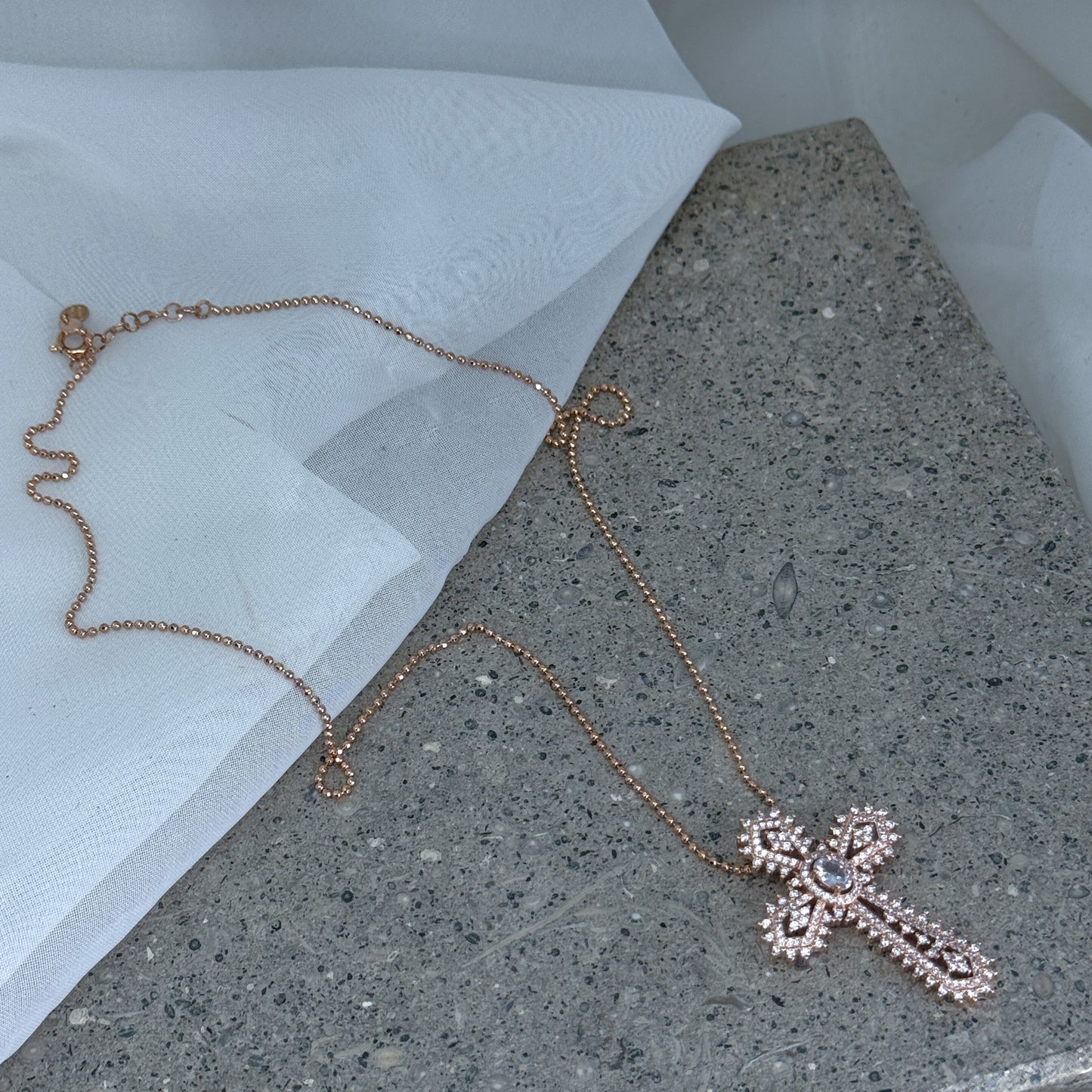 Collana catena militare diamantata 60cm con croce in zirconi - Lumiere Bijoux