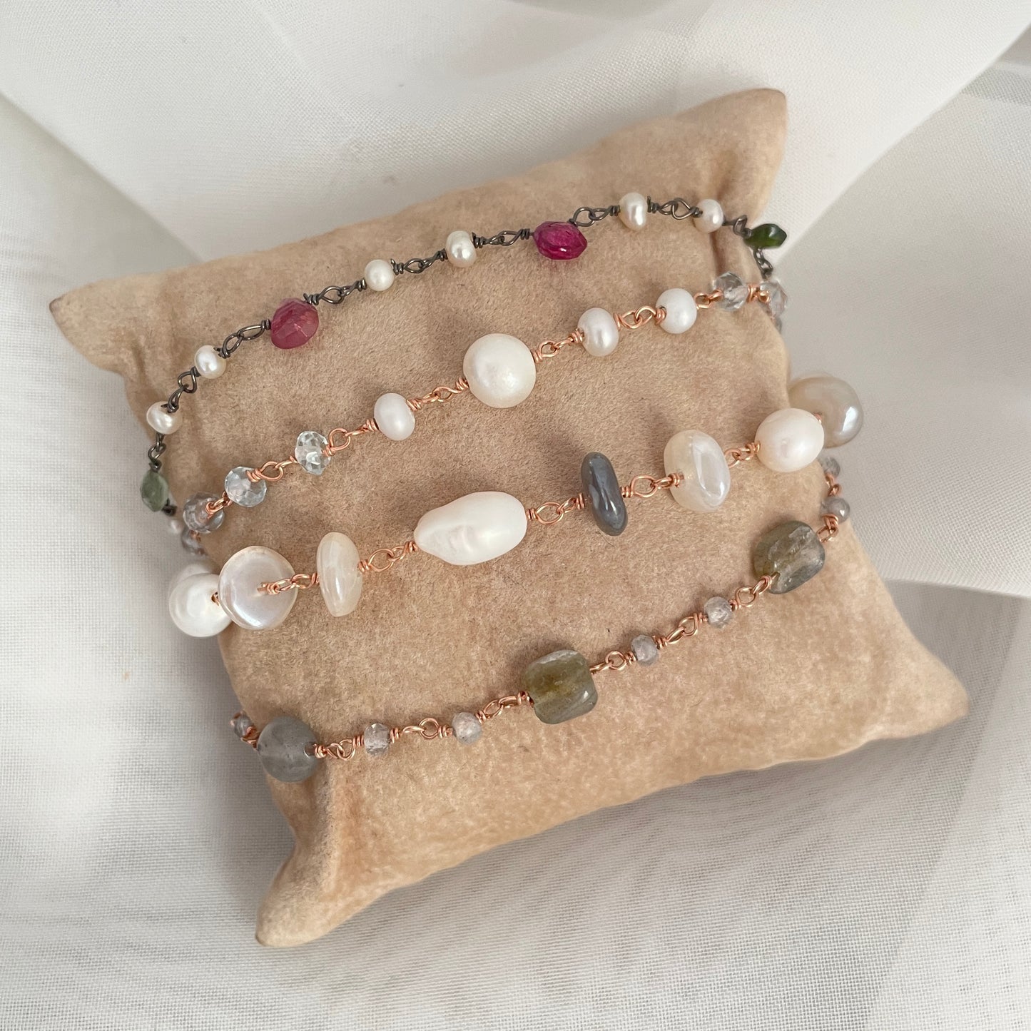 Bracciale pietre e perle cm 17 - pezzi unici - Lumiere Bijoux