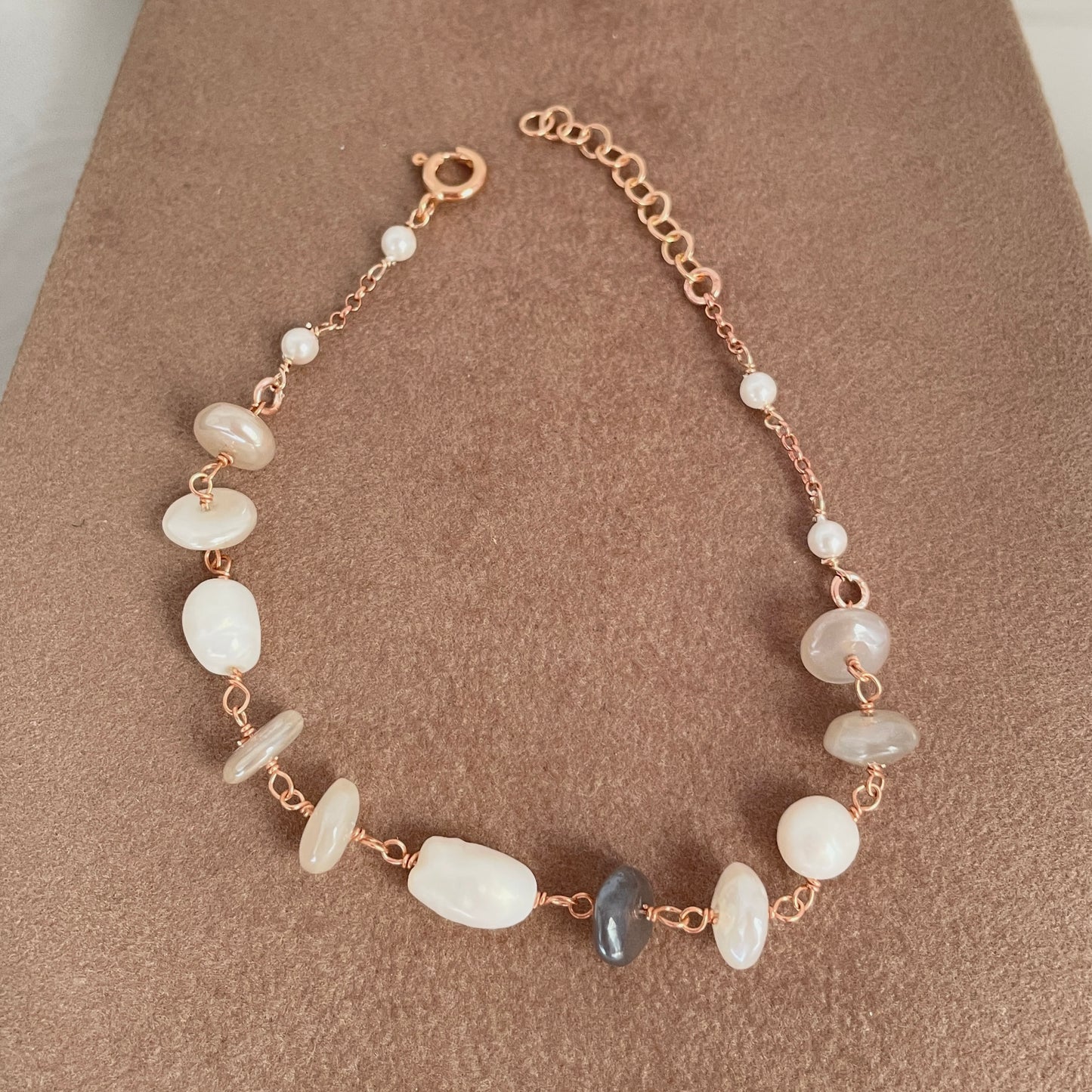 Bracciale pietre e perle cm 17 - pezzi unici - Lumiere Bijoux
