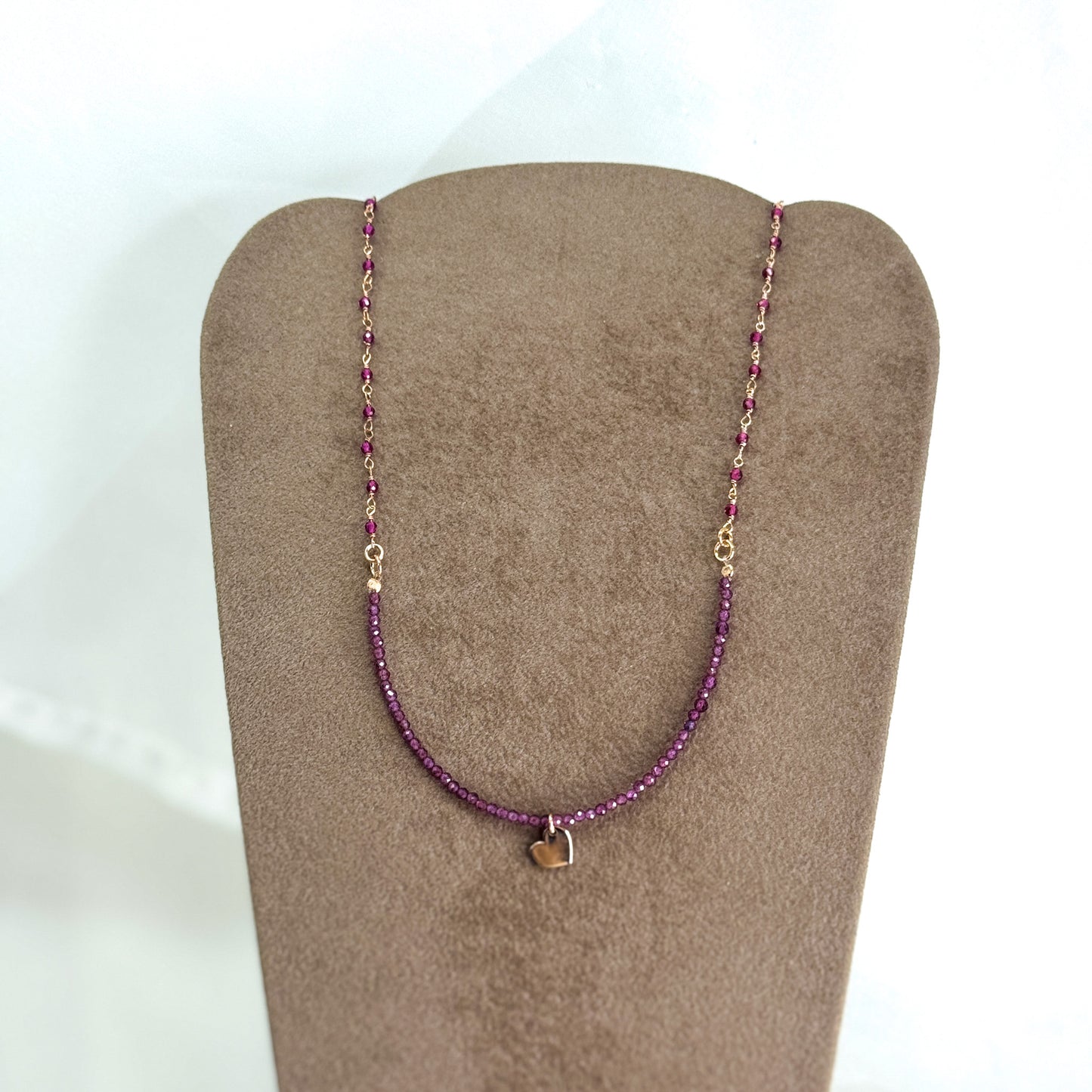 Collana cm 35 micro cristalli melanzana alternati con mezzaluna di micro cristalli con cuore da 0.8 mm - Lumiere Bijoux