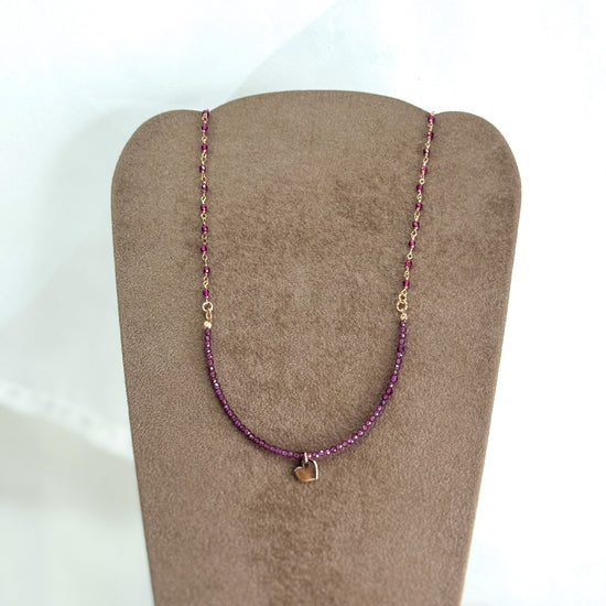 Collana cm 35 micro cristalli melanzana alternati con mezzaluna di micro cristalli con cuore da 0.8 mm - Lumiere Bijoux