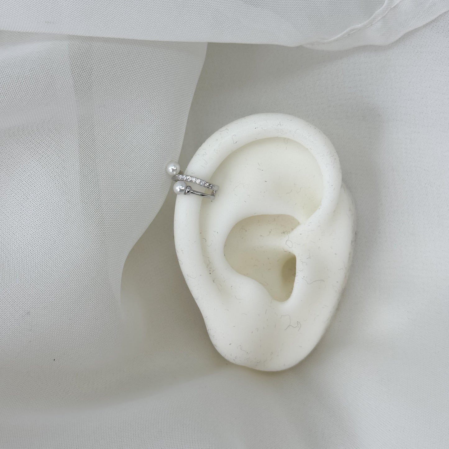 Earcuff doppia perla e zirconi - Lumiere Bijoux