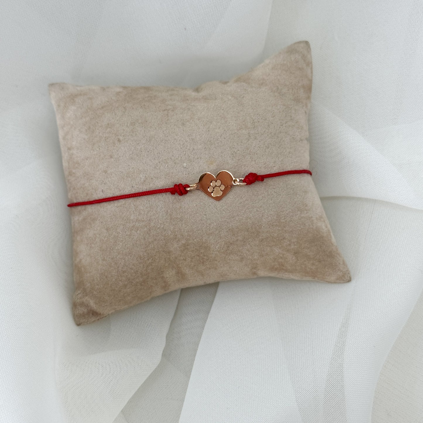 Bracciale con cordino e cuore con zampetta centrale - Lumiere Bijoux