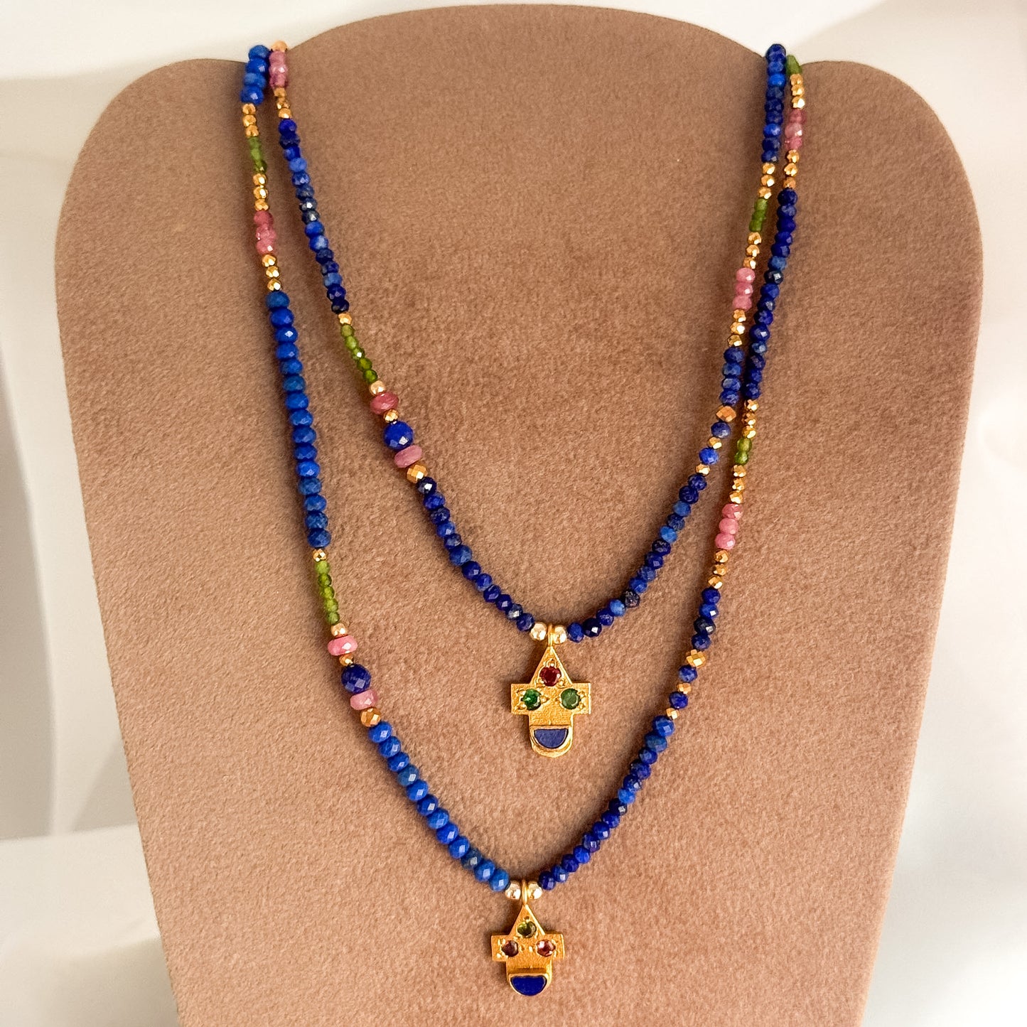 Collana Froda lapislazzuli e tormalina rosa - Spiritual - Lumiere Bijoux