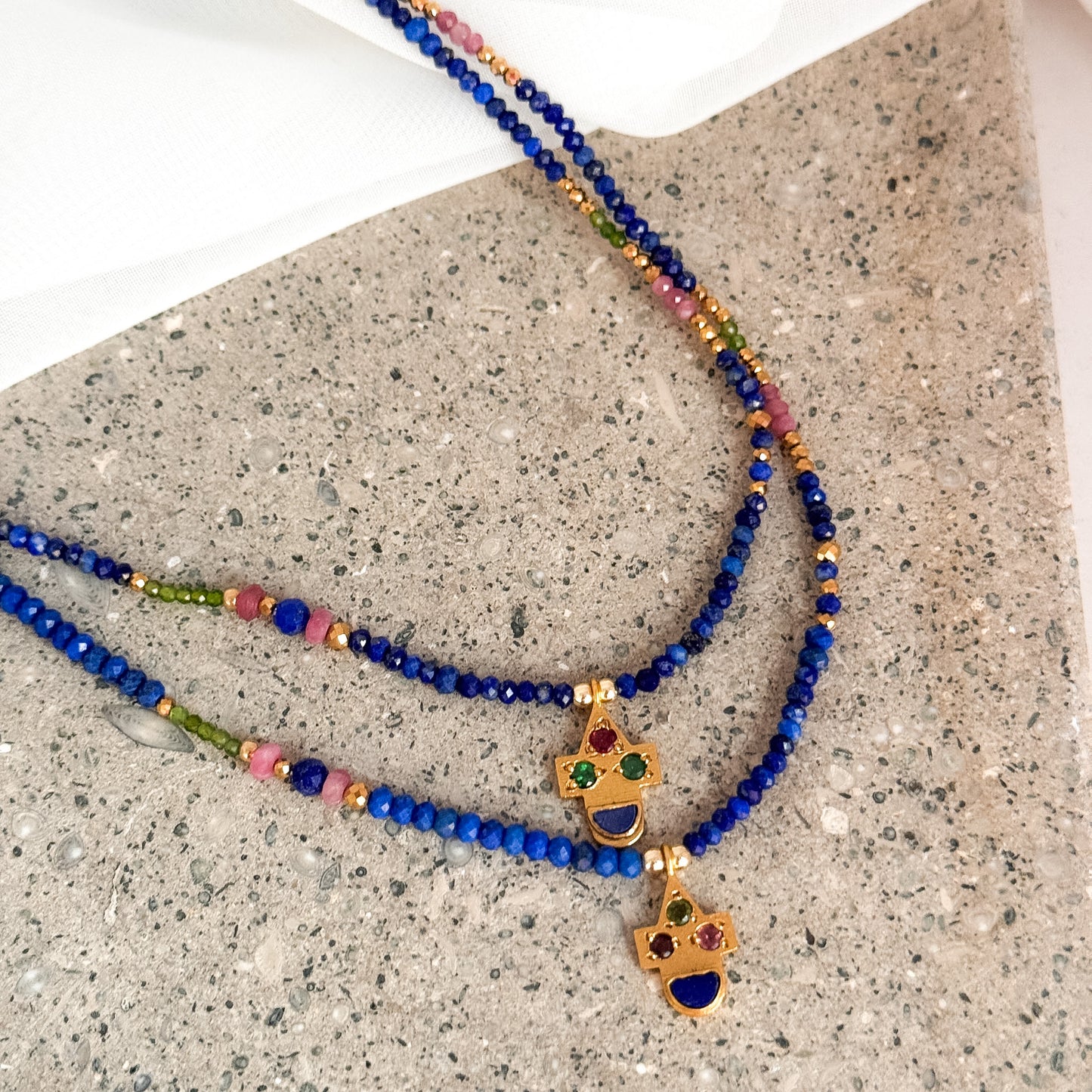 Collana Froda lapislazzuli e tormalina rosa - Spiritual - Lumiere Bijoux