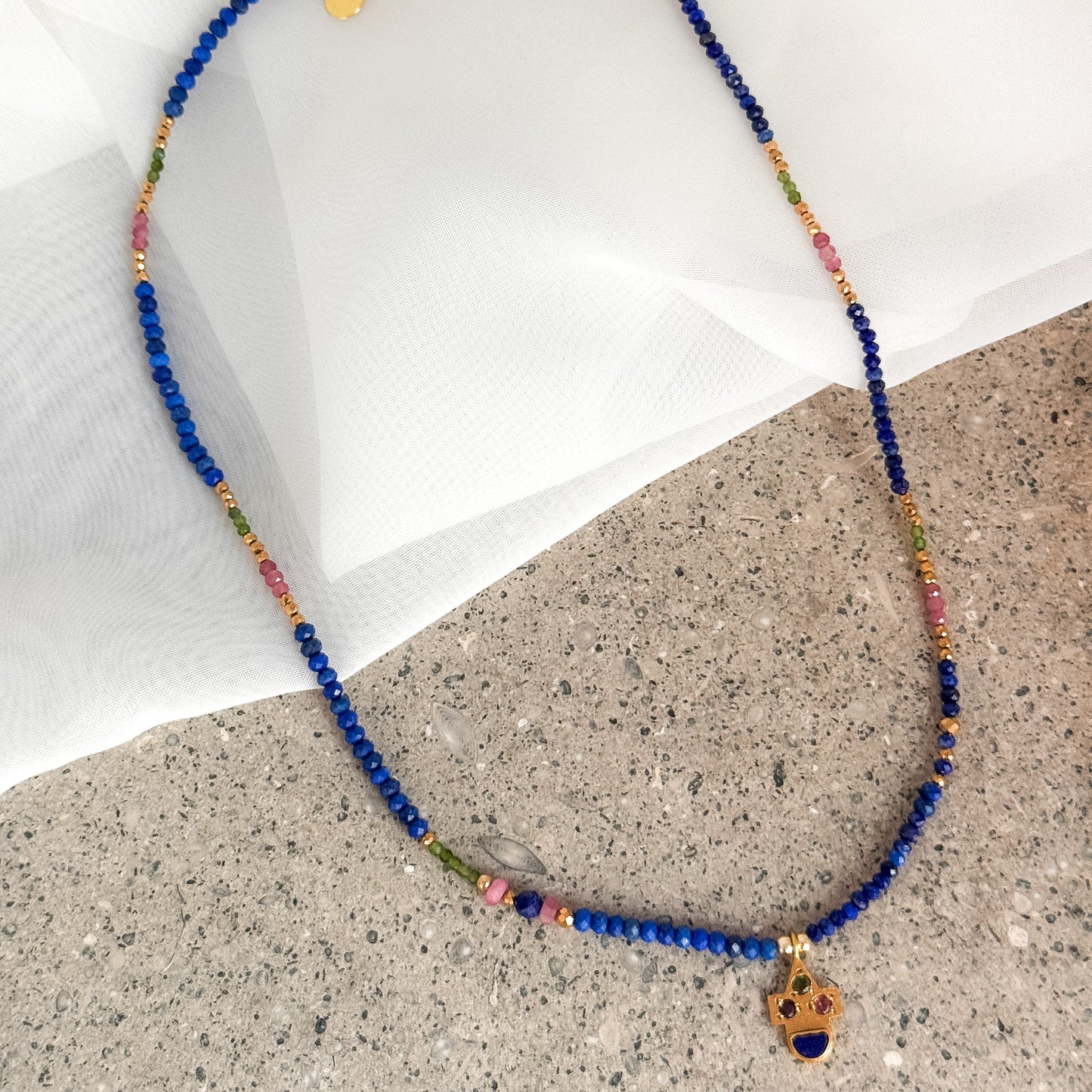 Collana Froda lapislazzuli e tormalina rosa - Spiritual - Lumiere Bijoux