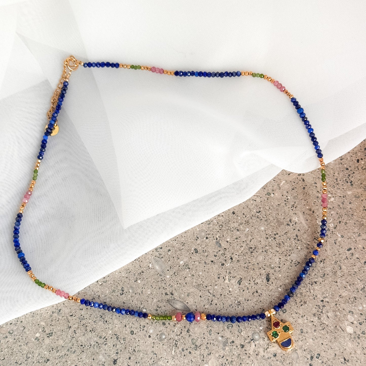 Collana Froda lapislazzuli e tormalina rosa - Spiritual - Lumiere Bijoux