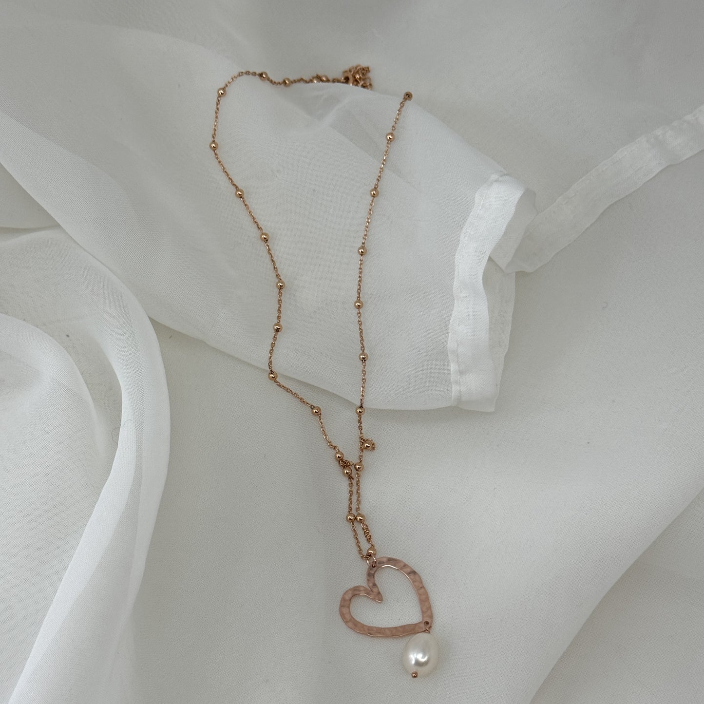 Collana rosario argento 925 rosé con cuore NINI vuoto pendente