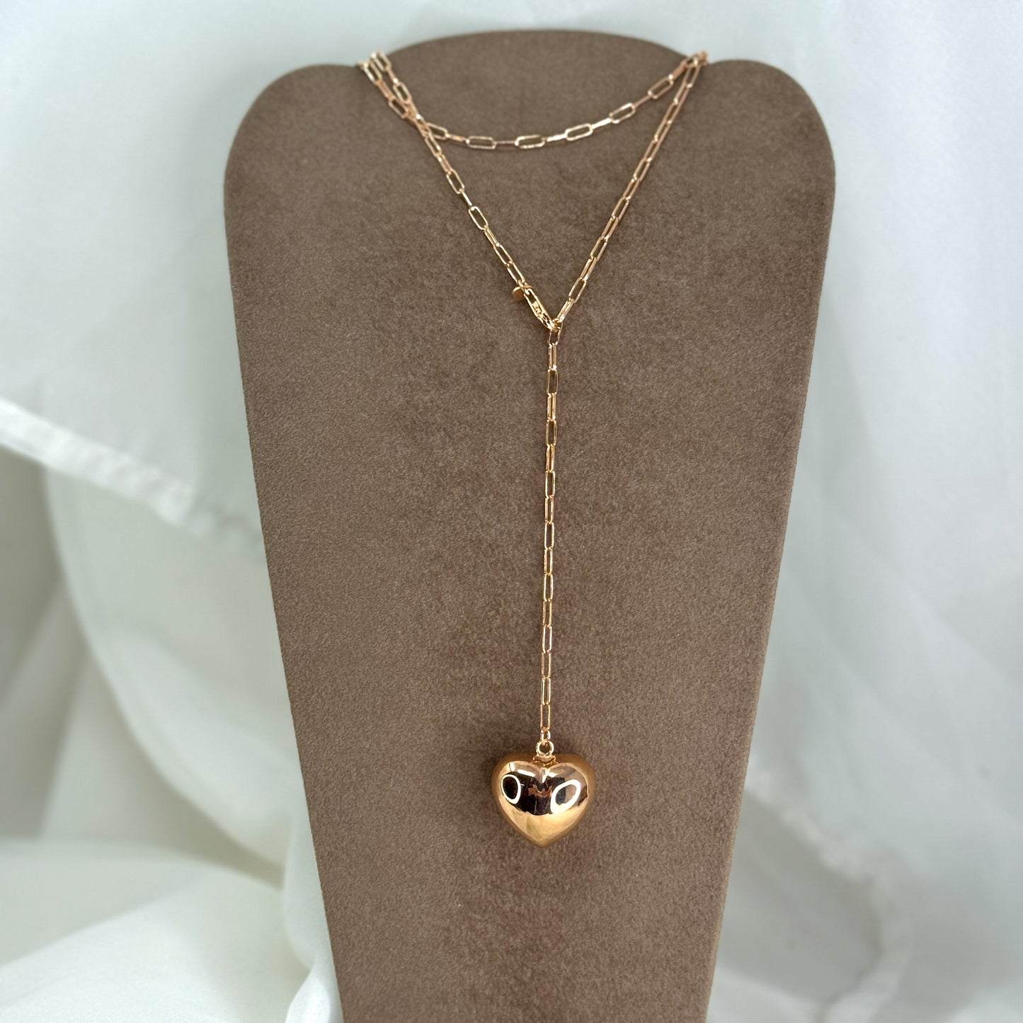 Collana lunga regolabile catena sushi con cuore bombato finale - Lumiere Bijoux