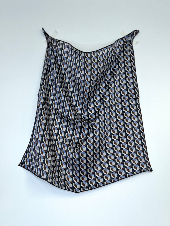 Foulard 100% seta - Geometrico Cubi marrone blu - Lumiere Bijoux