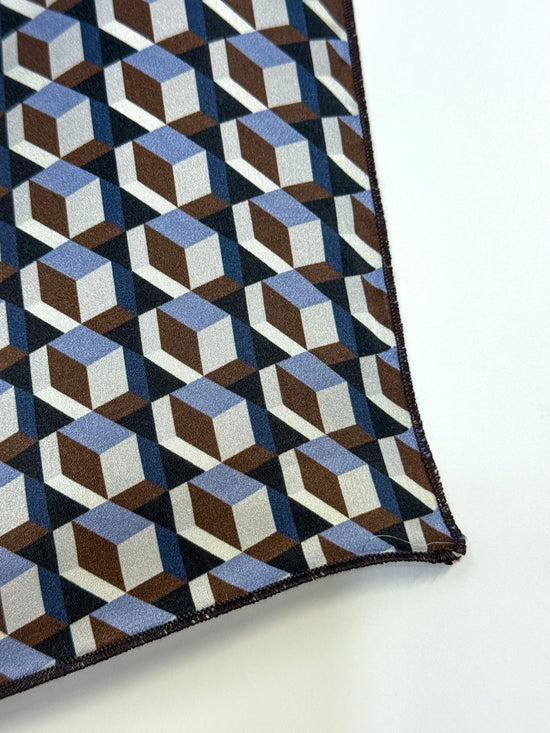 Foulard 100% seta - Geometrico Cubi marrone blu - Lumiere Bijoux