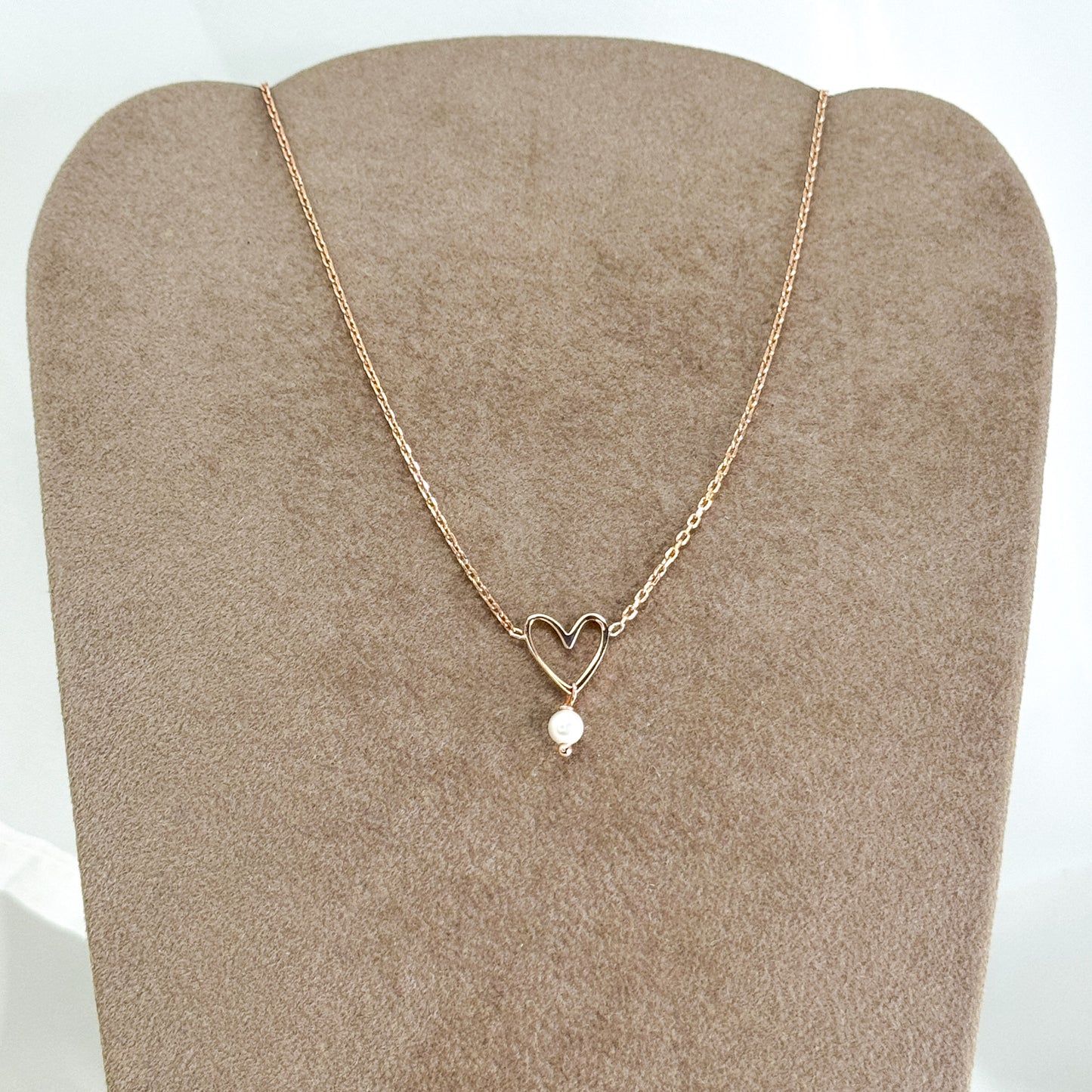 Collana catena forzatina cm38 con cuore Mykonos e perla o punto luce pendente - Lumiere Bijoux