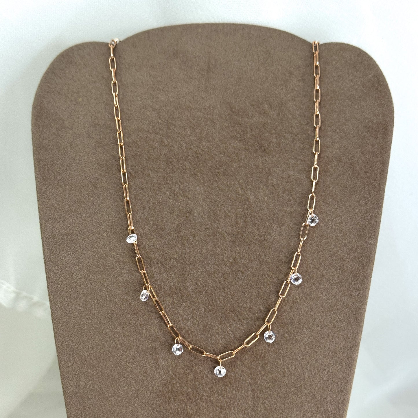 Collana catena micro sushi cm 35 con zirconi tondi bianchi pendenti - Lumiere Bijoux