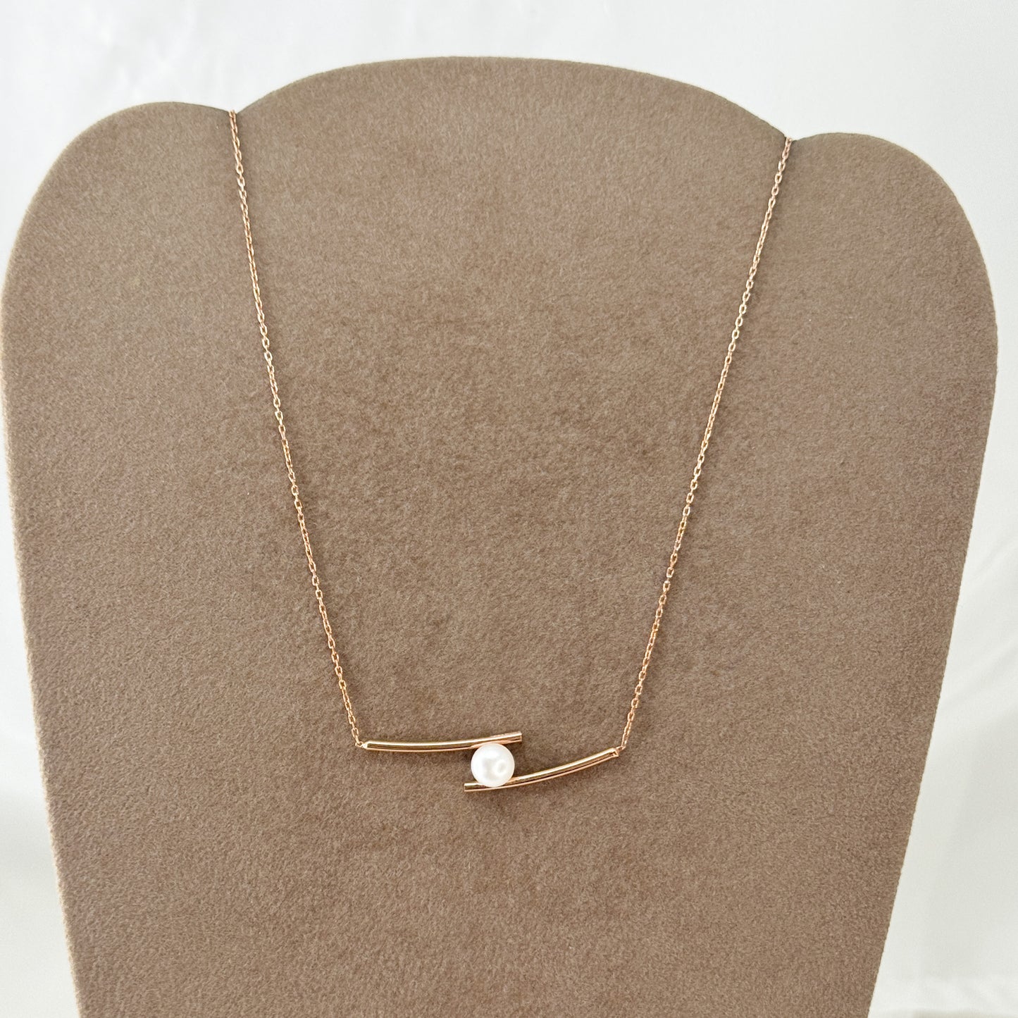 Collana catena forzatina con perla e doppia barretta - Lumiere Bijoux