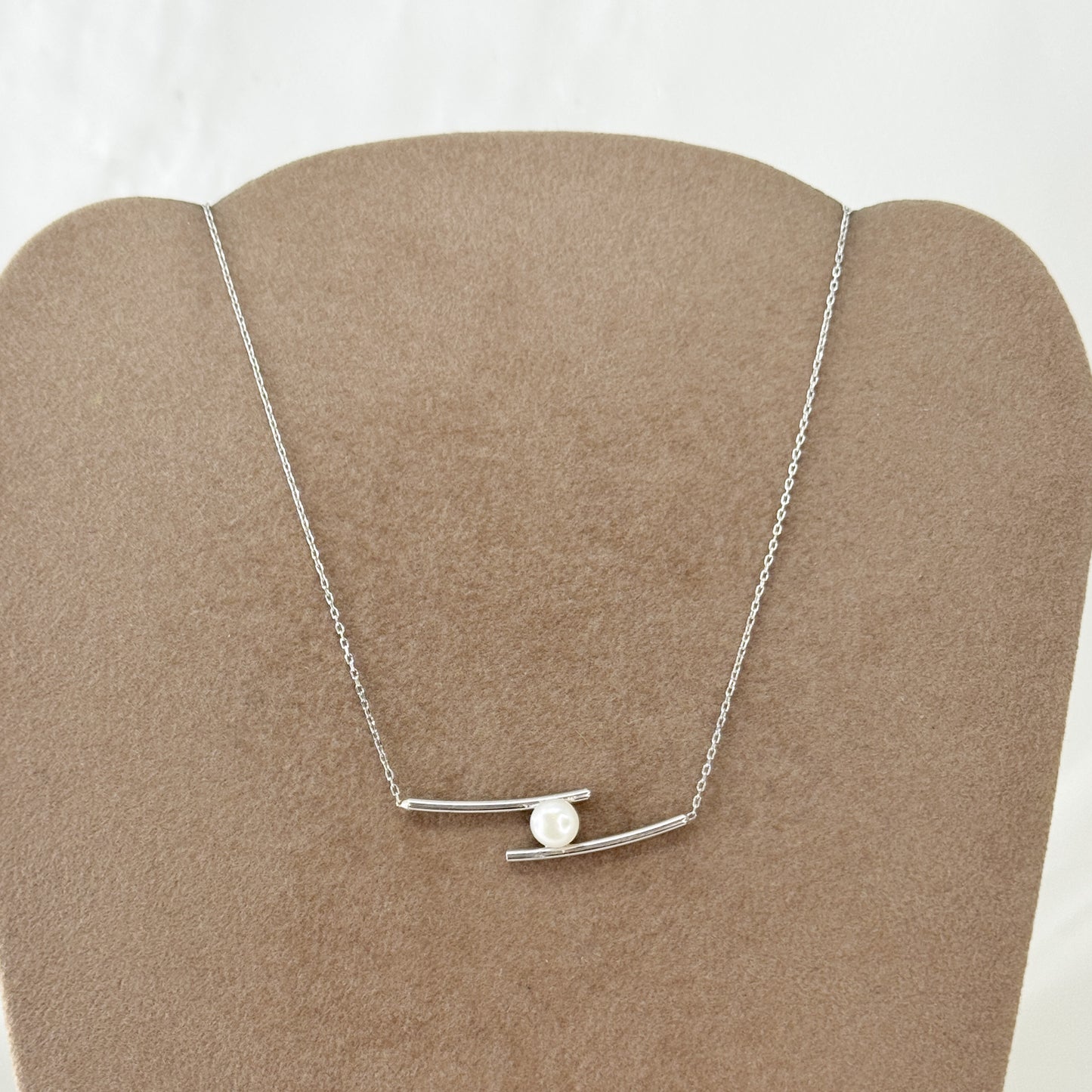 Collana catena forzatina con perla e doppia barretta - Lumiere Bijoux