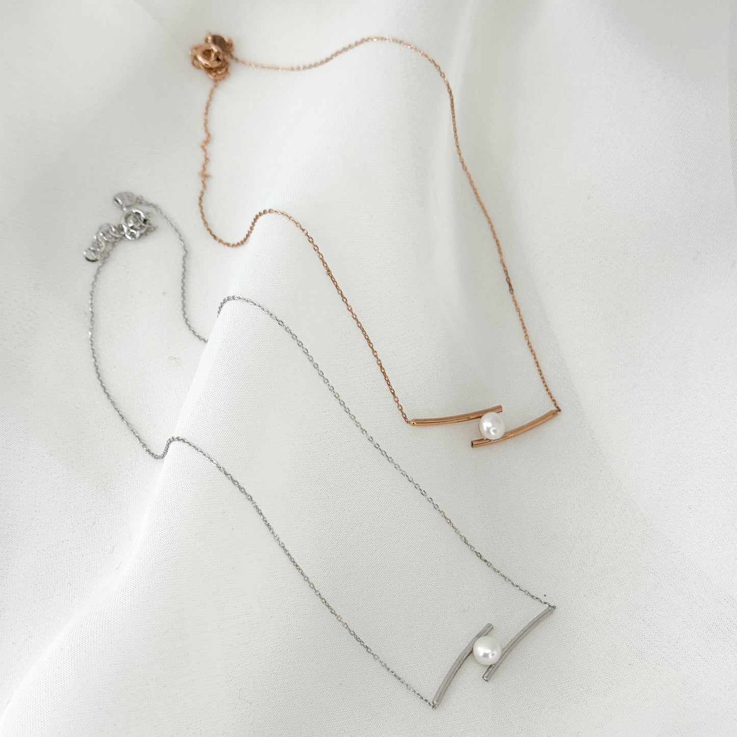 Collana catena forzatina con perla e doppia barretta - Lumiere Bijoux