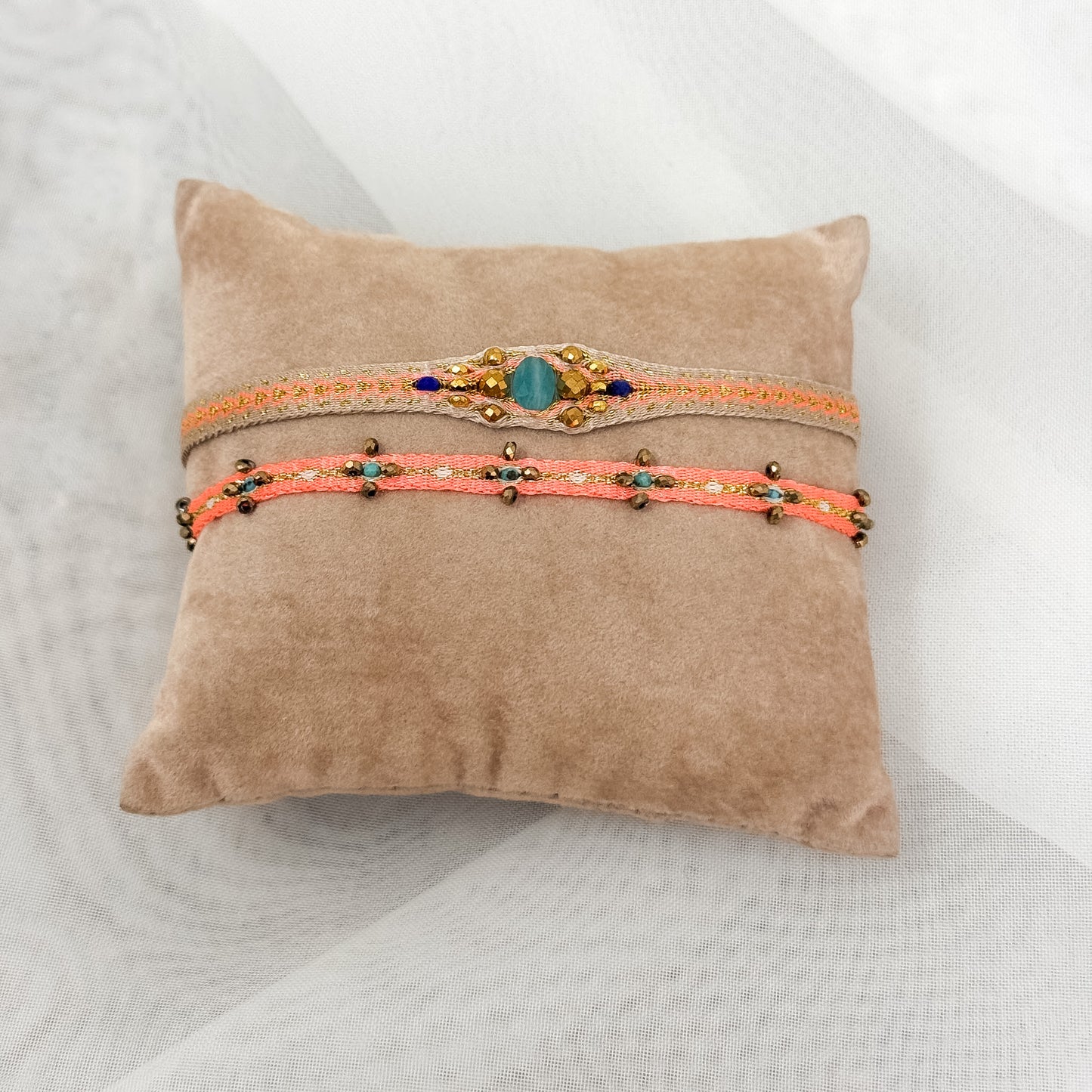Bracciale Parigi esclusivo in lurex fluo e pietre semi preziose - 0.7cm regolabile - Lumiere Bijoux